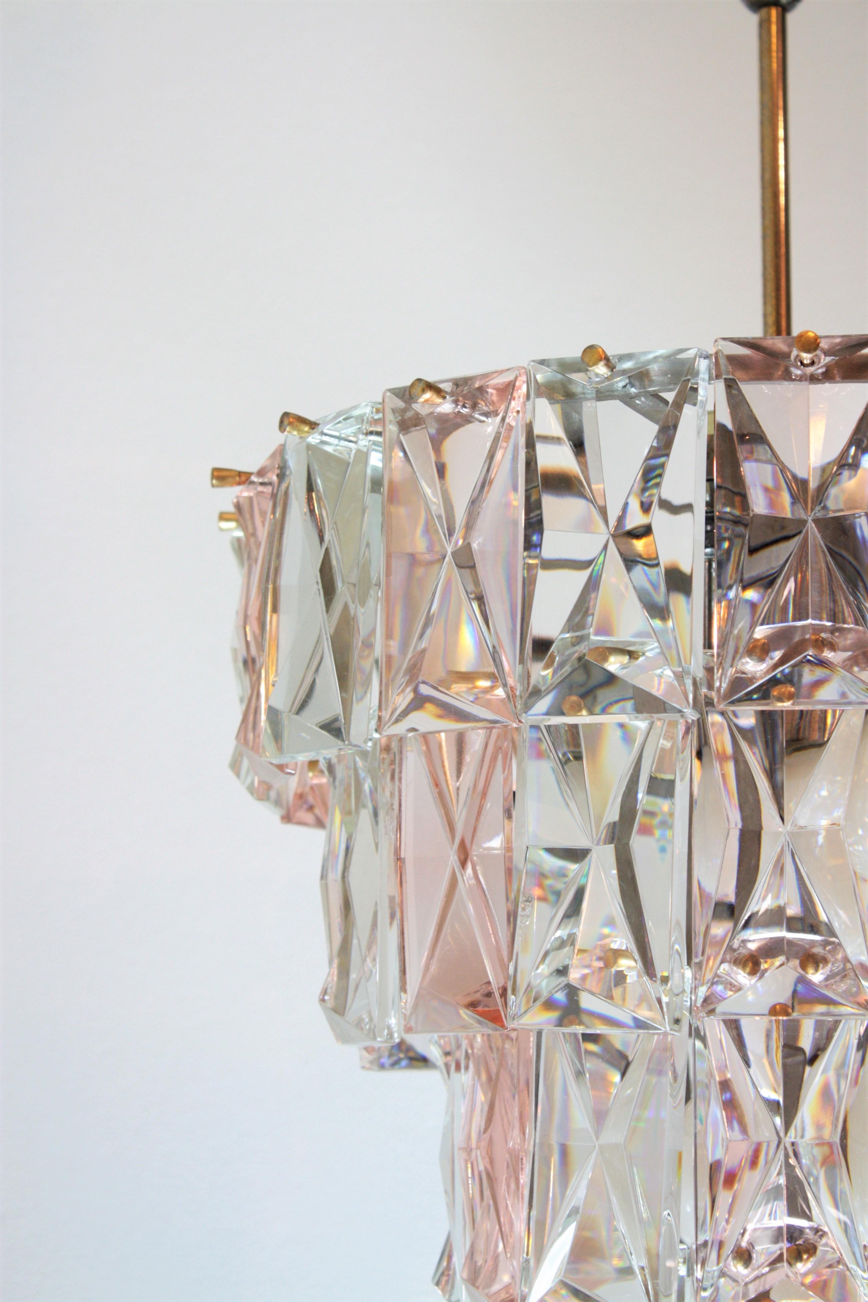 Midcentury Kinkeldey Chandelier in Pink and Clear Faceted Crystal, 1960s For Sale 7