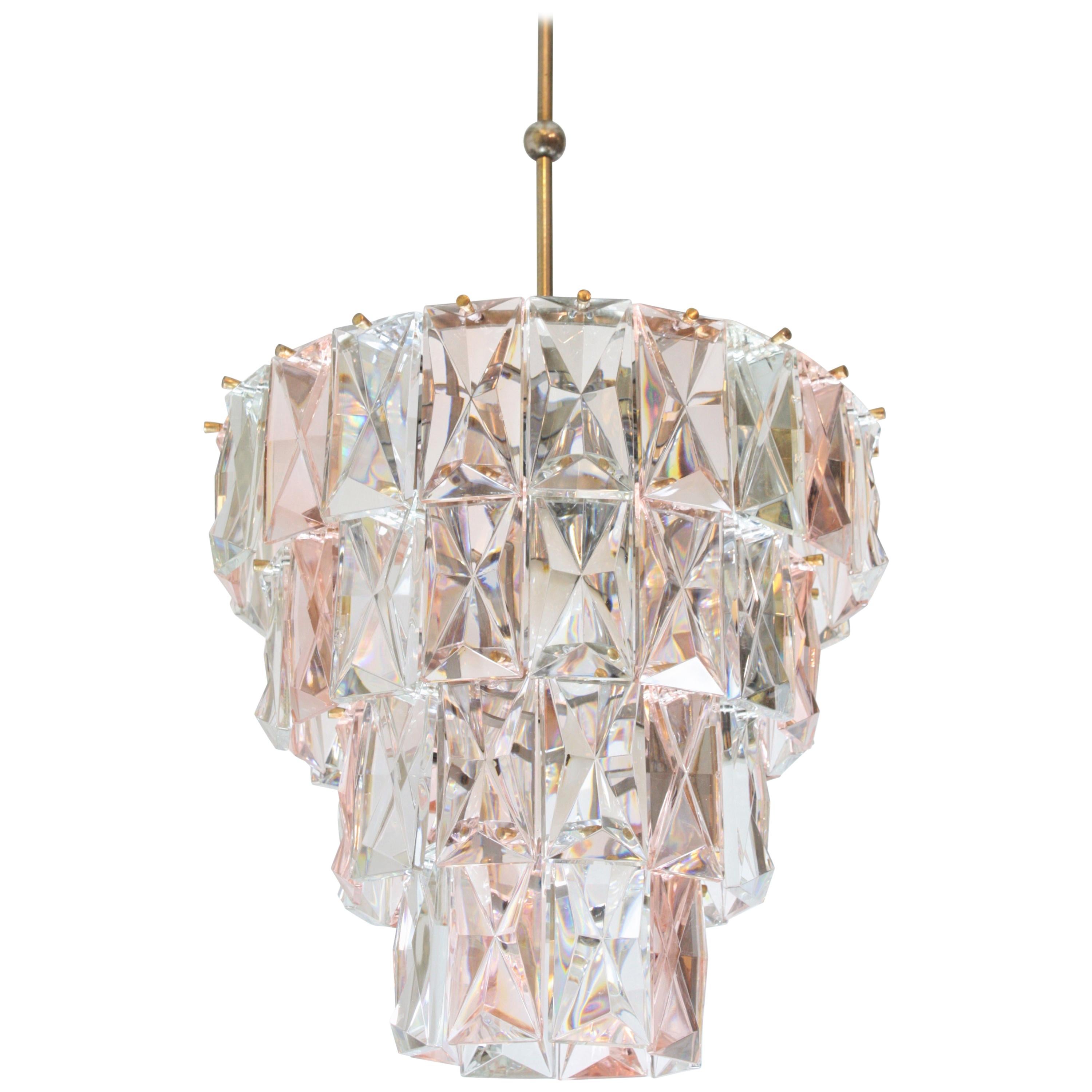 Mid-Century Modern Midcentury Kinkeldey Chandelier in Pink and Clear Faceted Crystal, 1960s For Sale