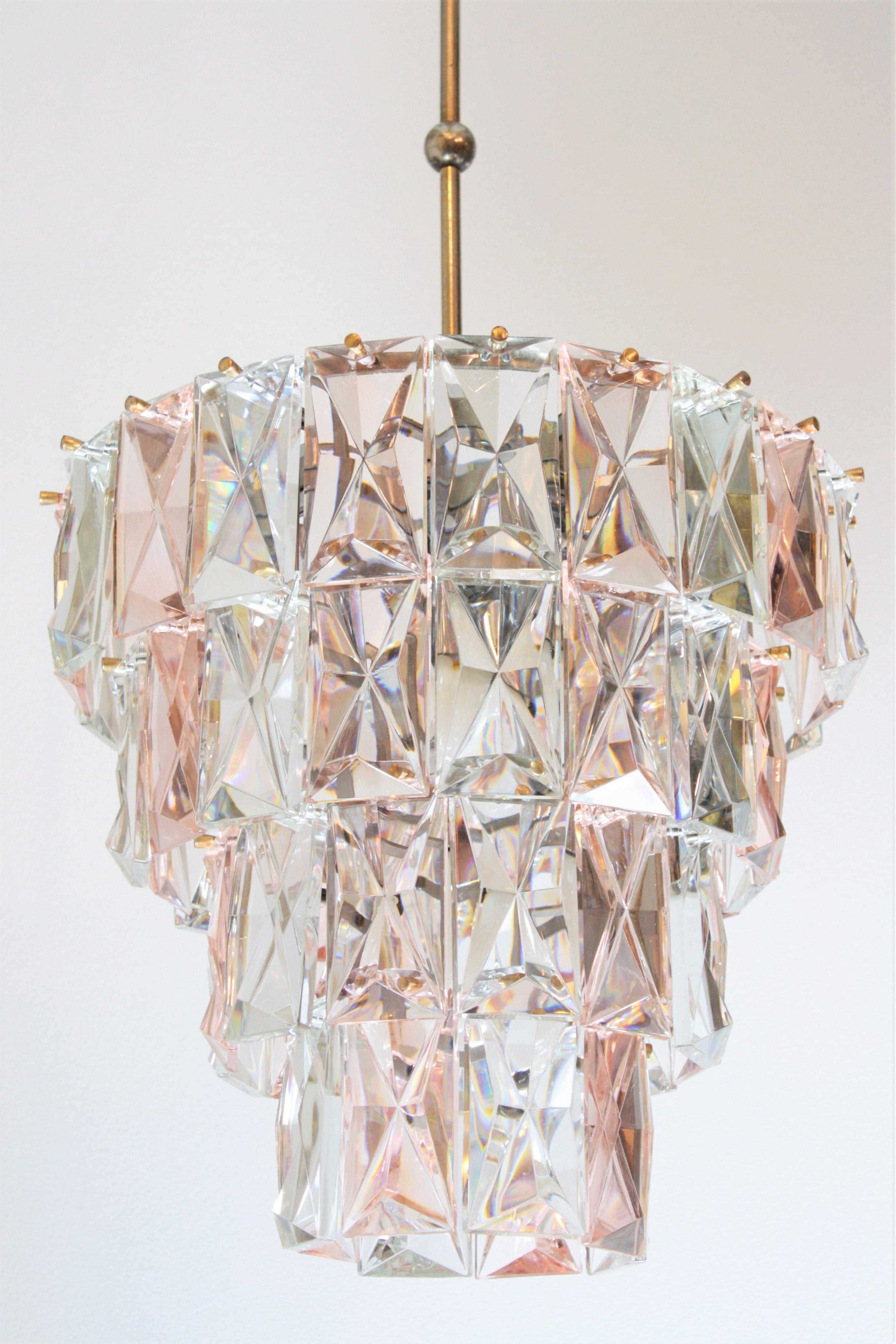 20th Century Midcentury Kinkeldey Chandelier in Pink and Clear Faceted Crystal, 1960s For Sale