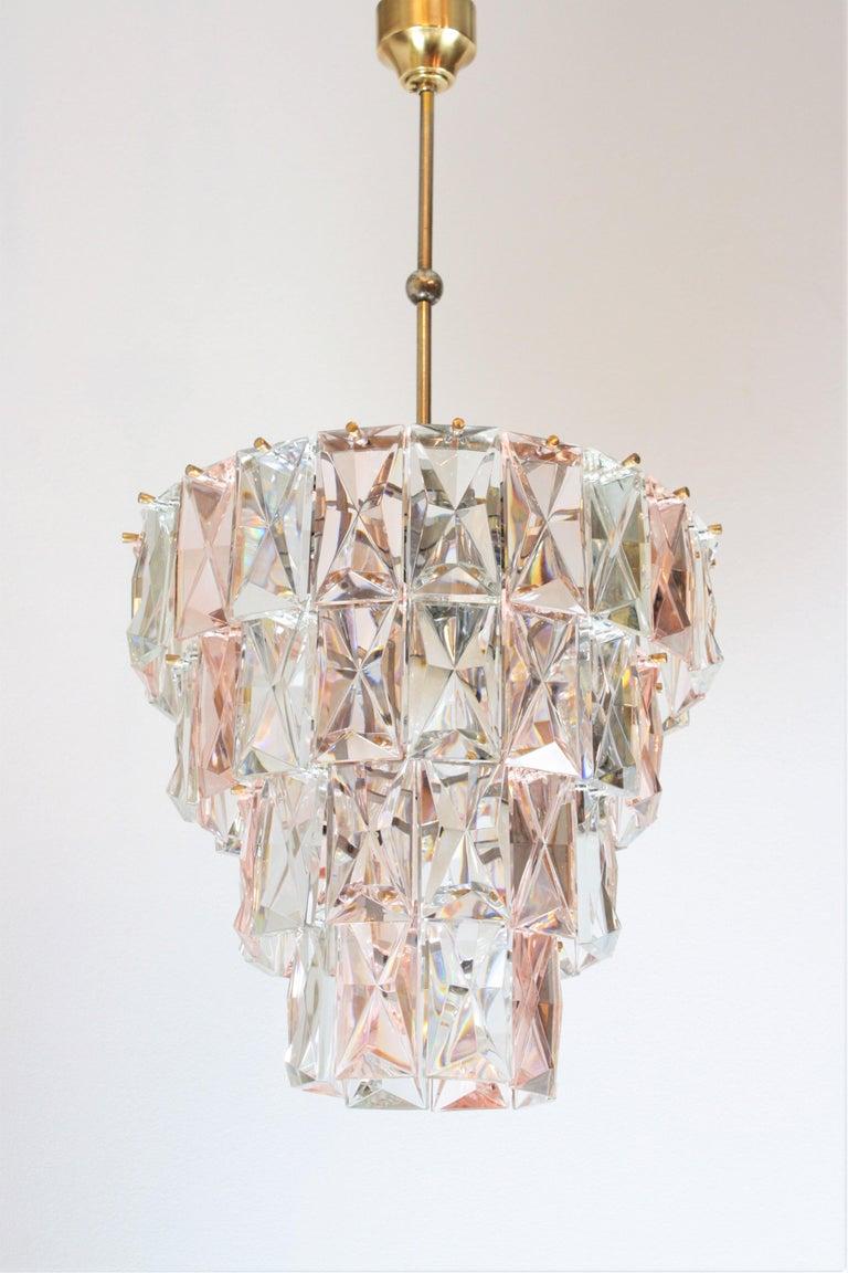 Lampadario Kinkeldey in cristallo sfaccettato rosa e trasparente, anni '60 in vendita 1