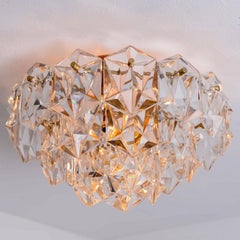 Kinkeldey Round Crystal Glass Brass Flush Mount, Germany, 1970s