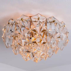 Kinkeldey Round Crystal Glass Brass Flush Mount, Germany, 1970s