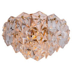 Kinkeldey Round Crystal Glass Brass Flush Mount, Germany, 1970s