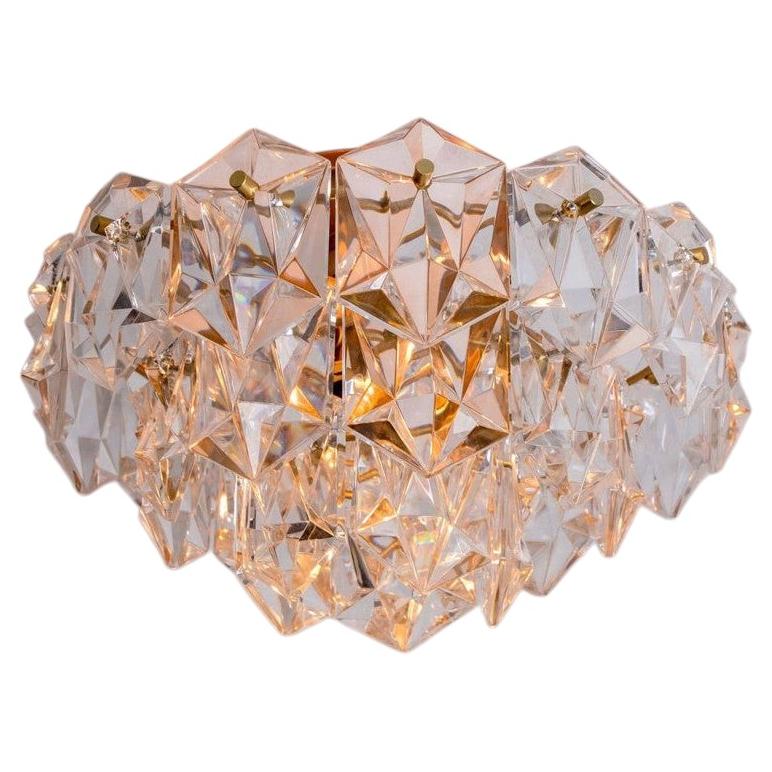 Kinkeldey Round Crystal Glass Brass Flush Mount, Germany, 1970s For Sale