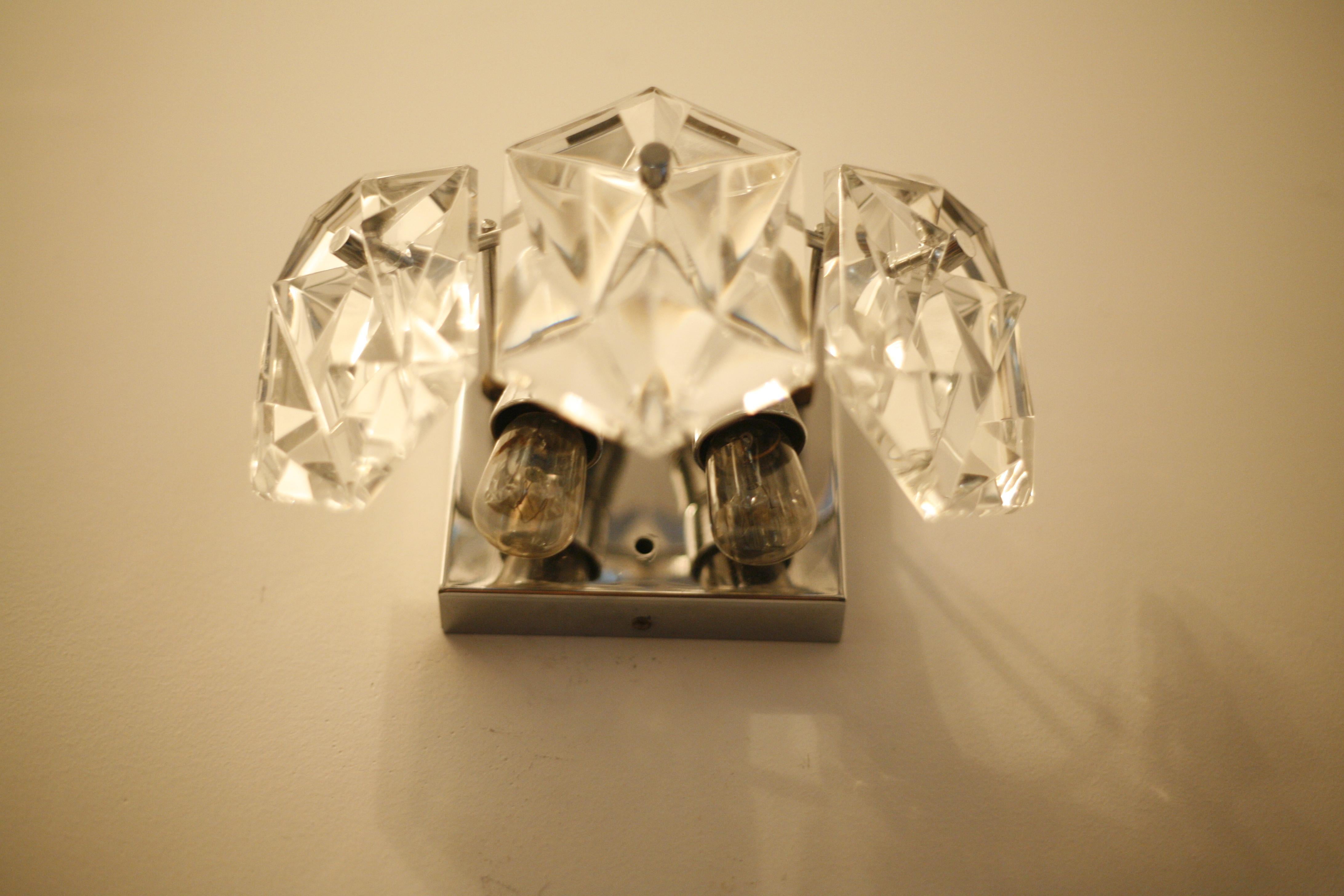 Mid-Century Modern Kinkeldey  Appliques chromées et cristal, 1970 en vente