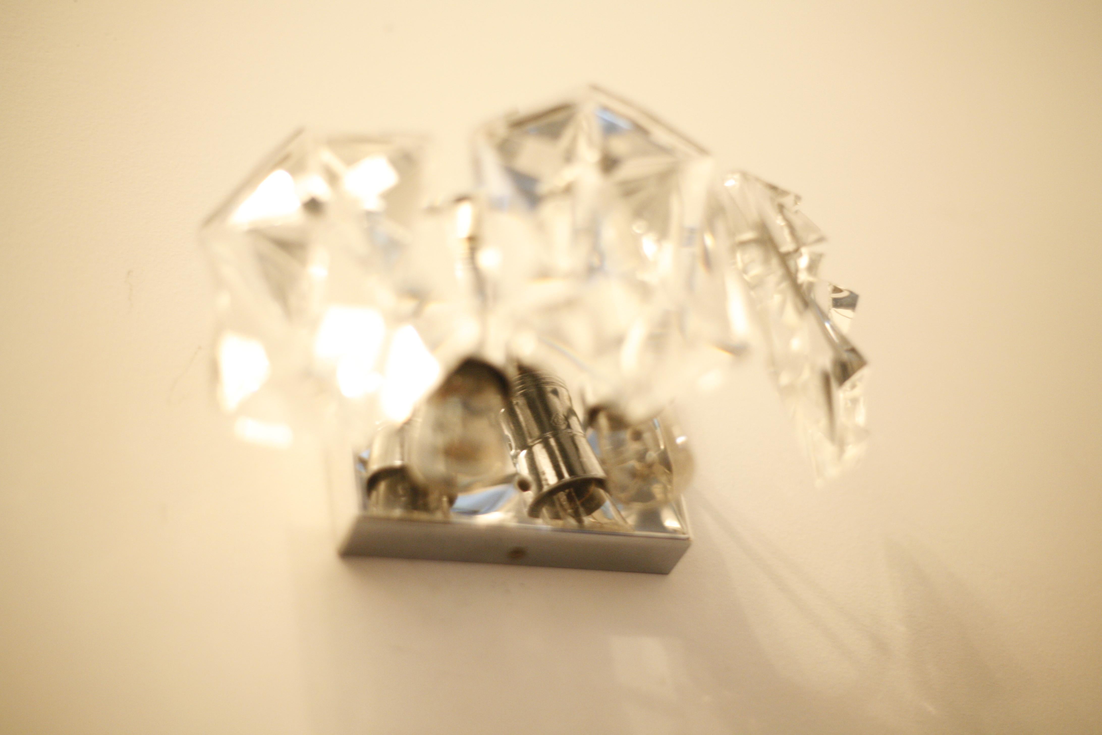 Kinkeldey  Sconces Chrome and Crystal, 1970 In Good Condition For Sale In Bronx, NY