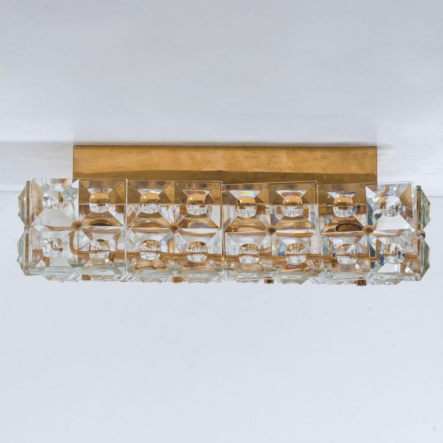 Kinkeldey Square Crystal Glass Brass Flush Mount, Germany, 1970s in vendita 2