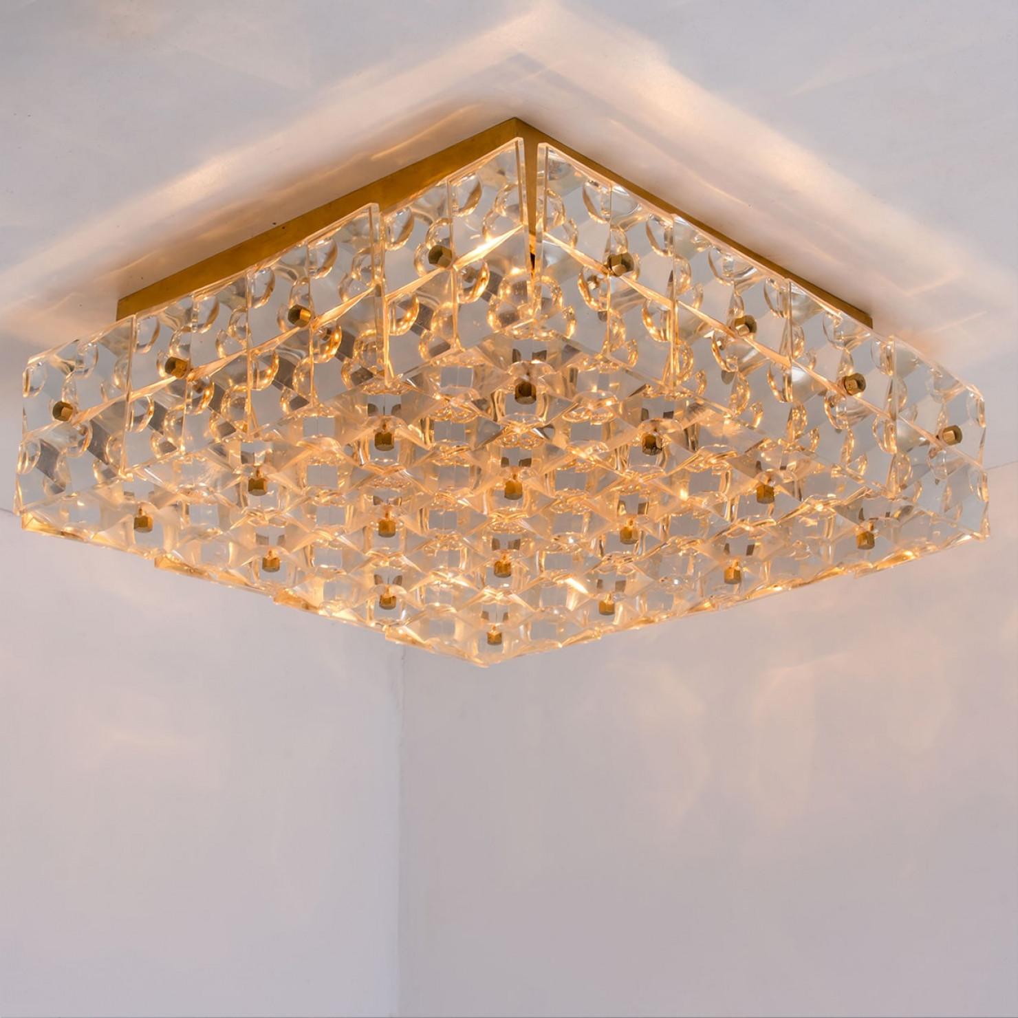 Kinkeldey Square Crystal Glass Brass Flush Mount, Germany, 1970s in vendita 3