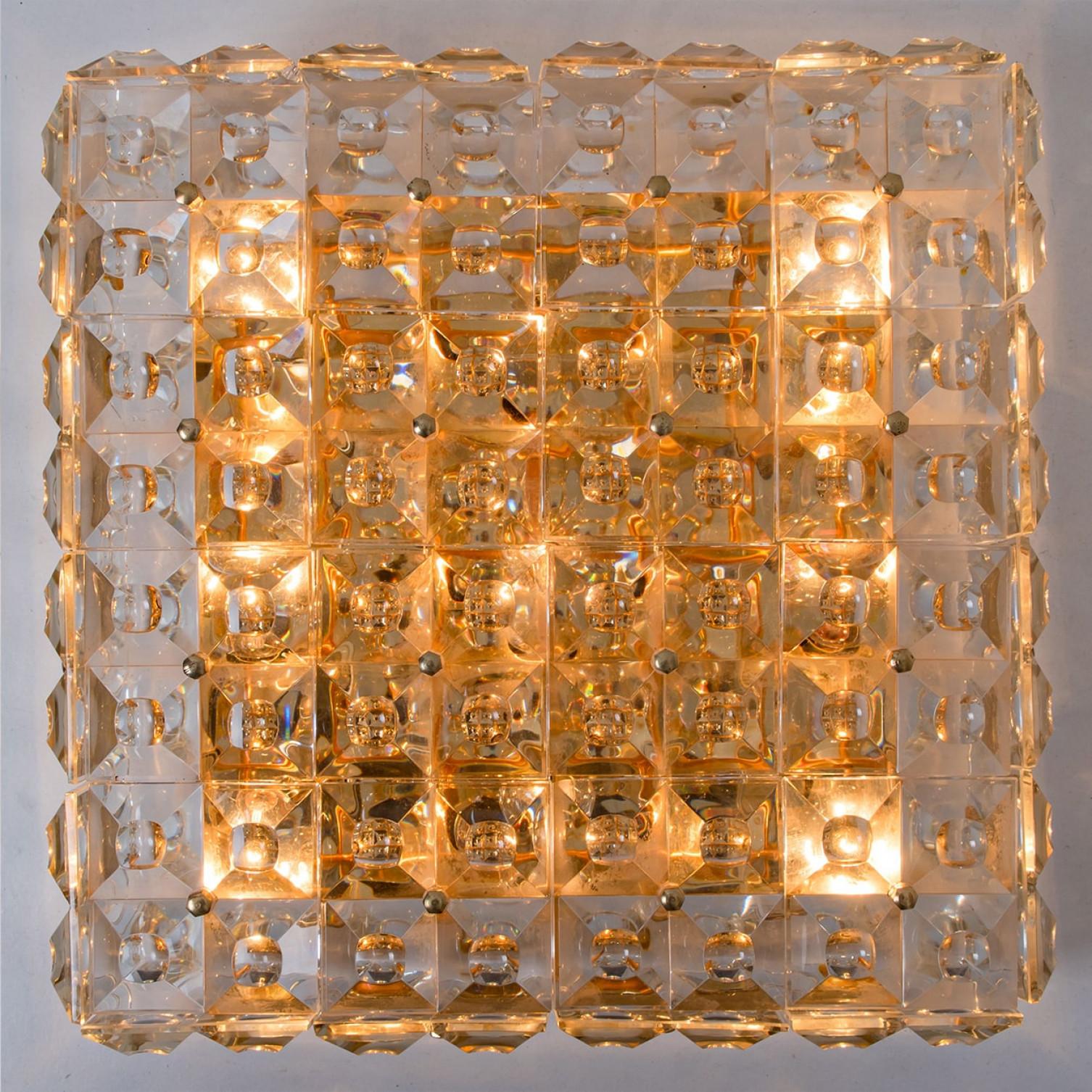 Kinkeldey Square Crystal Glass Brass Flush Mount, Germany, 1970s in vendita 4