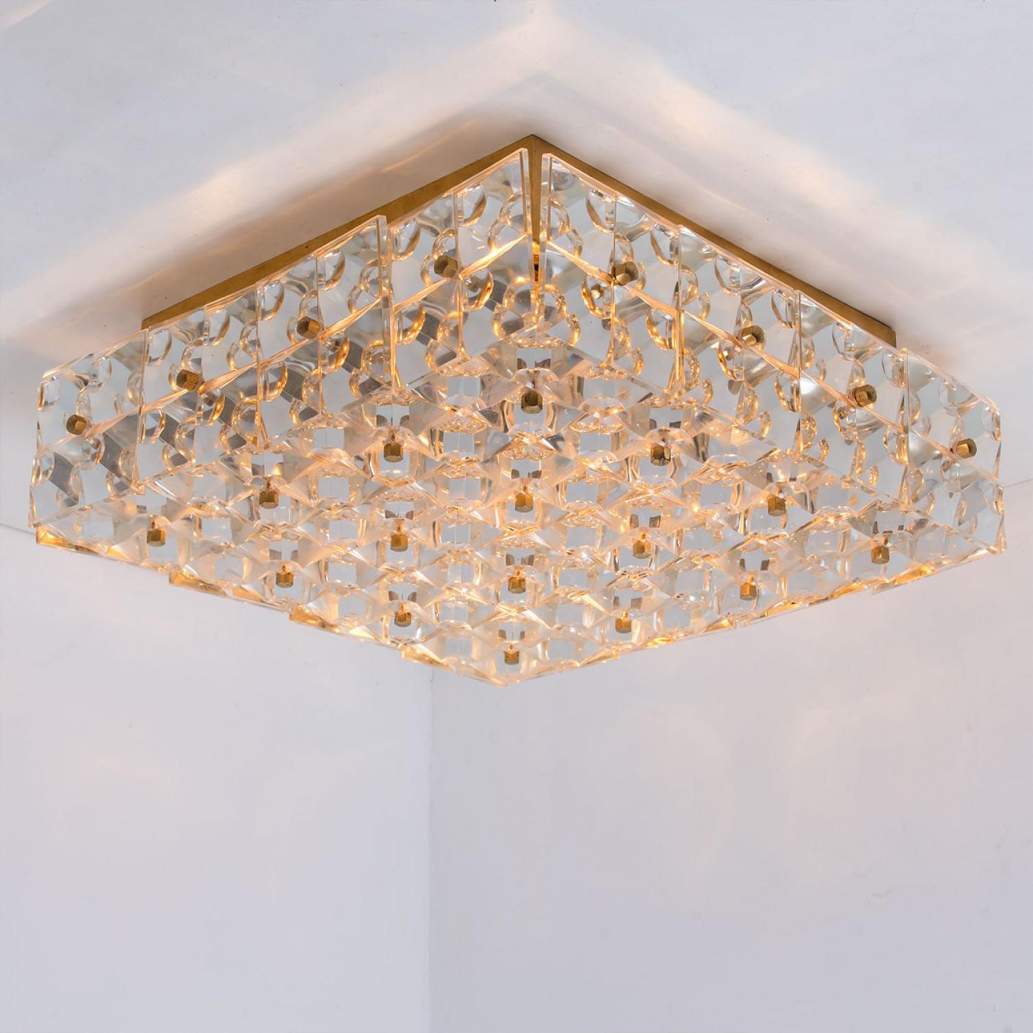 Kinkeldey Square Crystal Glass Brass Flush Mount, Germany, 1970s in vendita 5