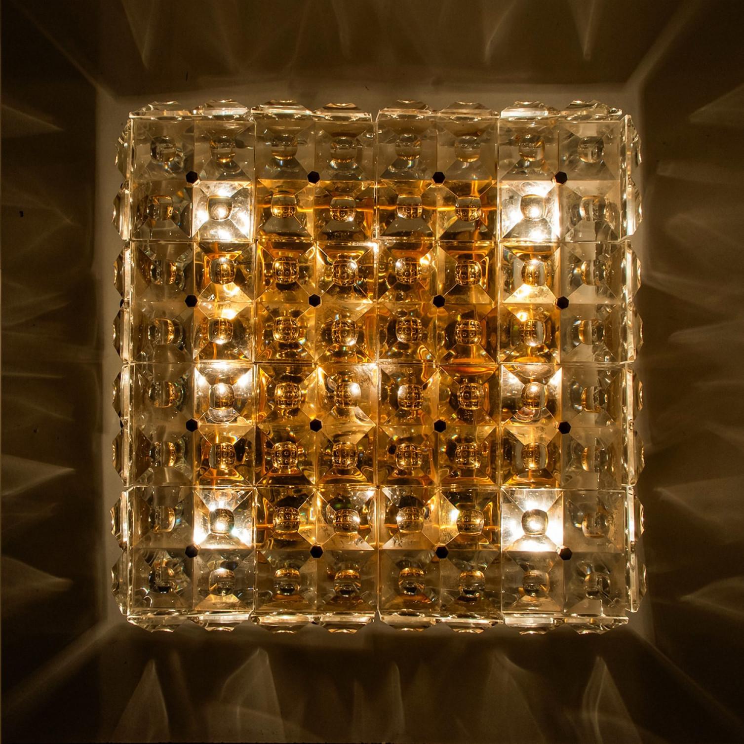 Mid-Century Modern Kinkeldey Monture affleurante carrée en laiton et verre de cristal, Allemagne, années 1970 en vente