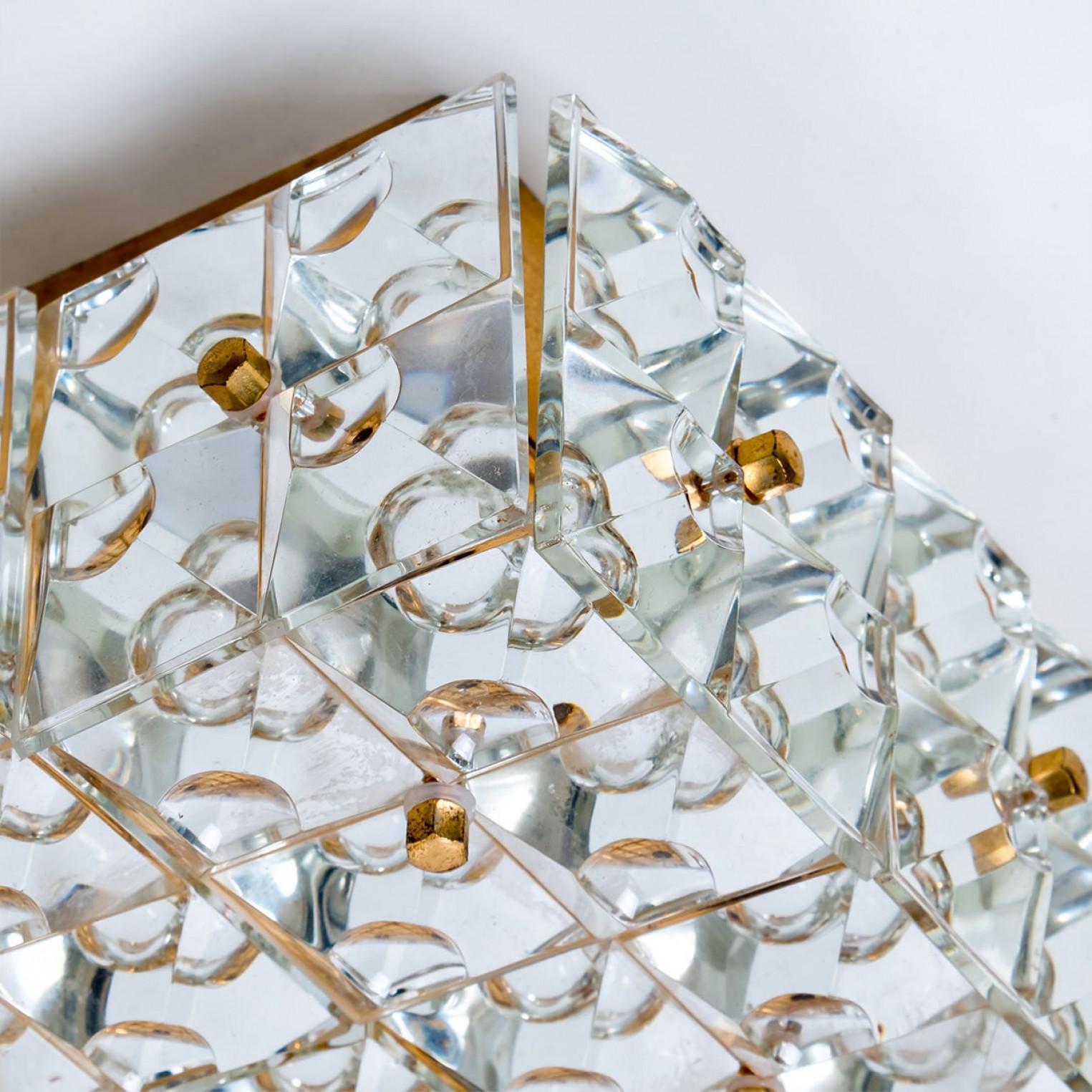 Allemand Kinkeldey Monture affleurante carrée en laiton et verre de cristal, Allemagne, années 1970 en vente