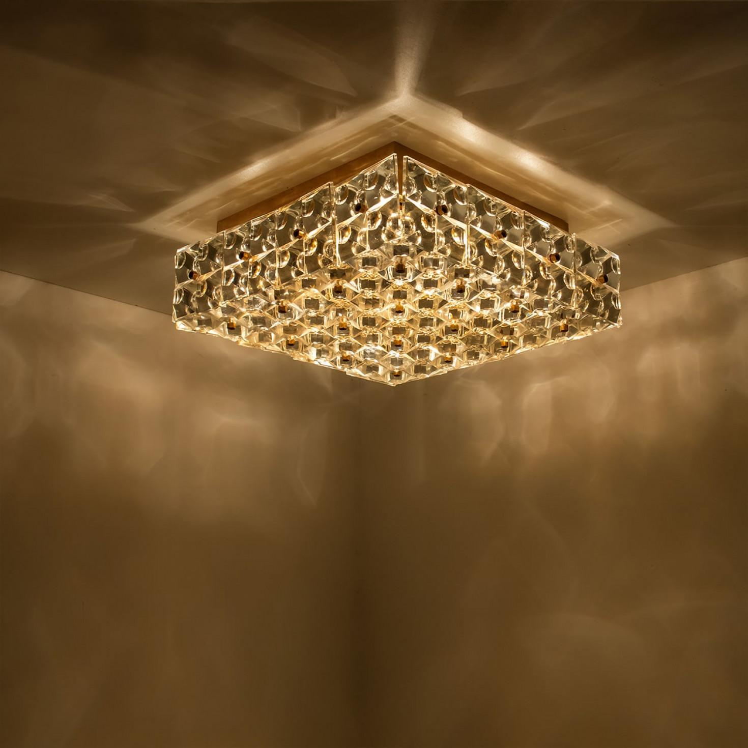 Altro Kinkeldey Square Crystal Glass Brass Flush Mount, Germany, 1970s in vendita