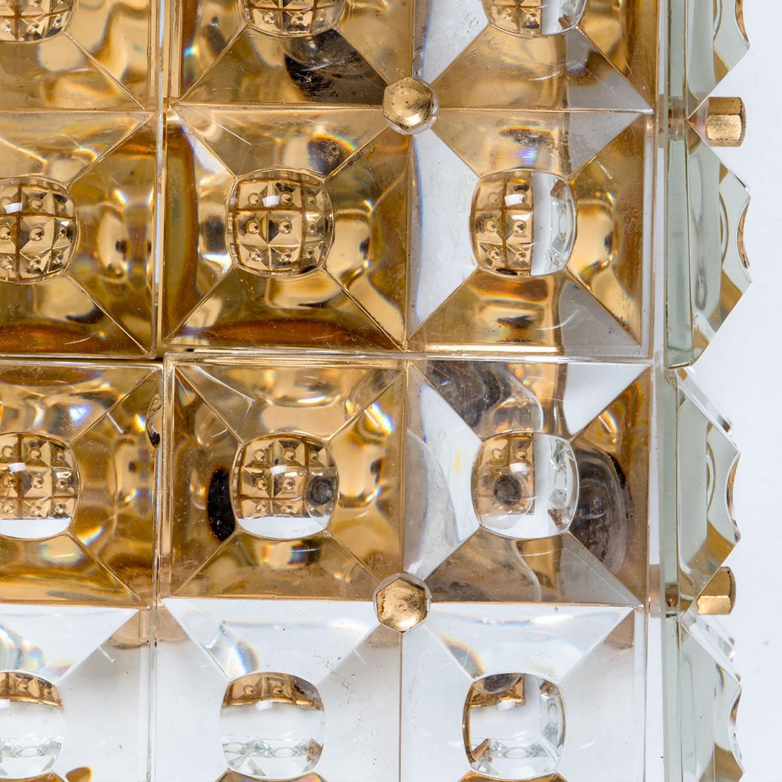 Kinkeldey Square Crystal Glass Brass Flush Mount, Germany, 1970s In condizioni buone in vendita a Rijssen, NL