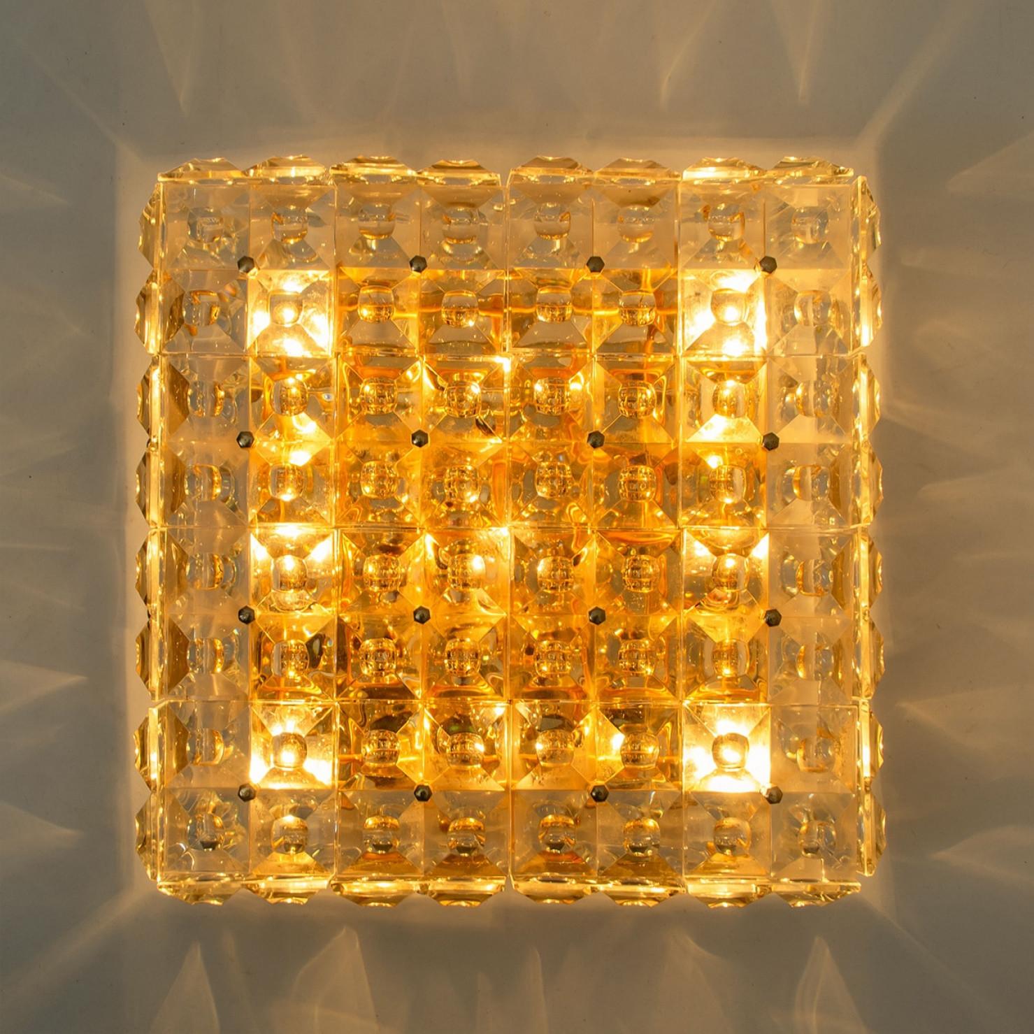 Fine XX secolo Kinkeldey Square Crystal Glass Brass Flush Mount, Germany, 1970s in vendita