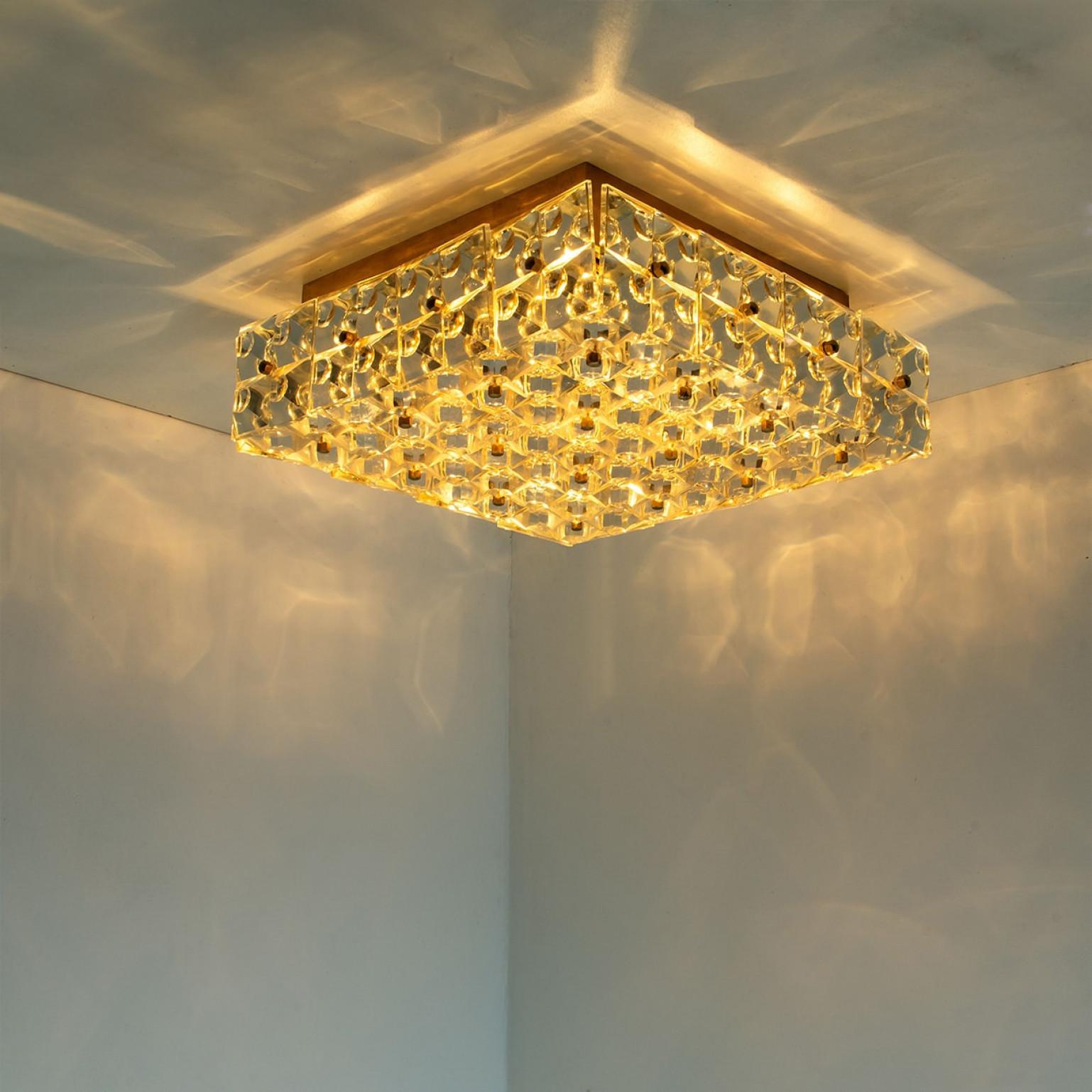 Kinkeldey Square Crystal Glass Brass Flush Mount, Germany, 1970s in vendita 1