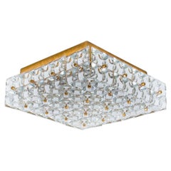 Kinkeldey Square Crystal Glass Brass Flush Mount, Germany, 1970s