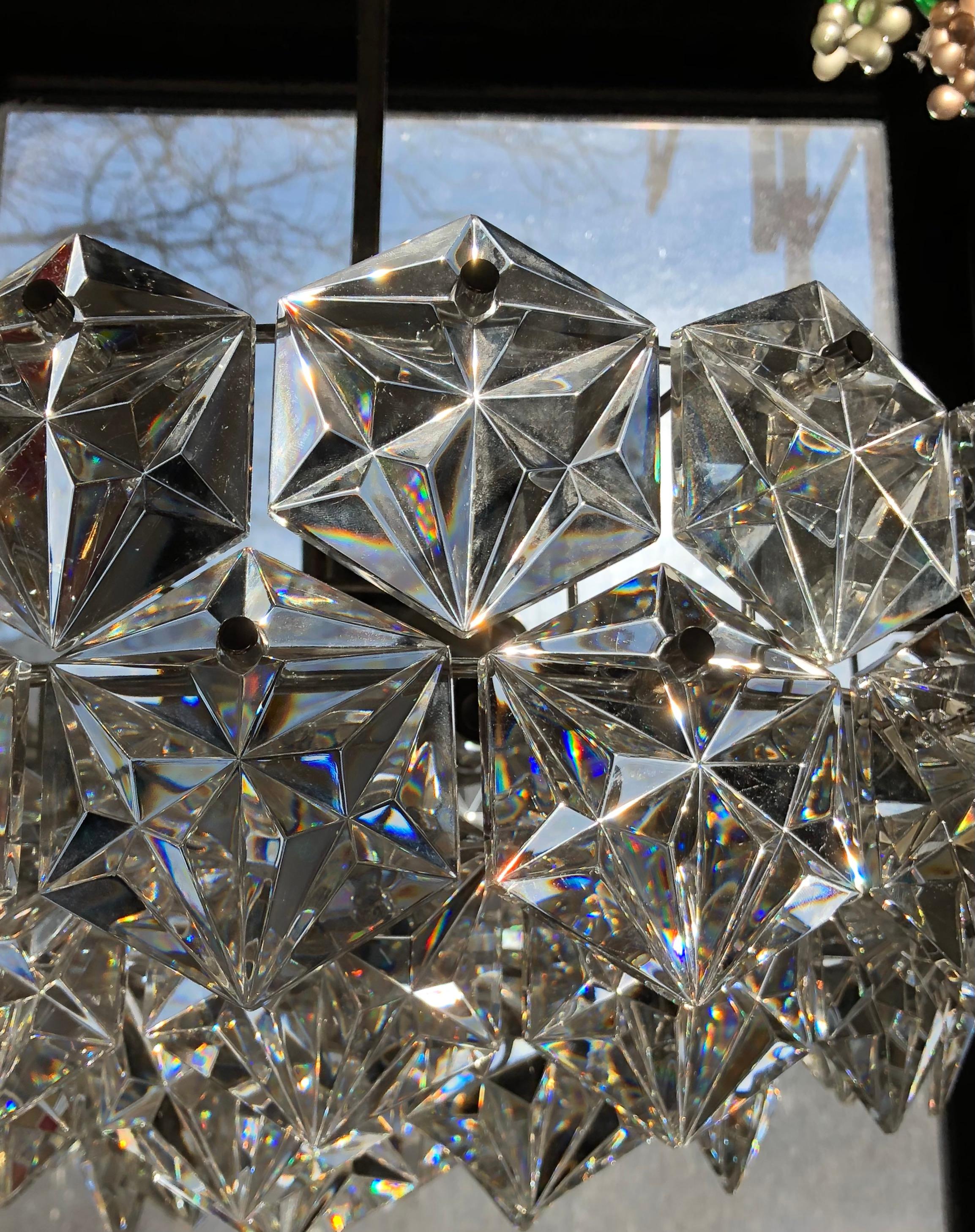 Kinkeldey Three-Tier Faceted Crystal Geometric Chandelier, Steel, 1965 Germany In Good Condition For Sale In Brooklyn, NY