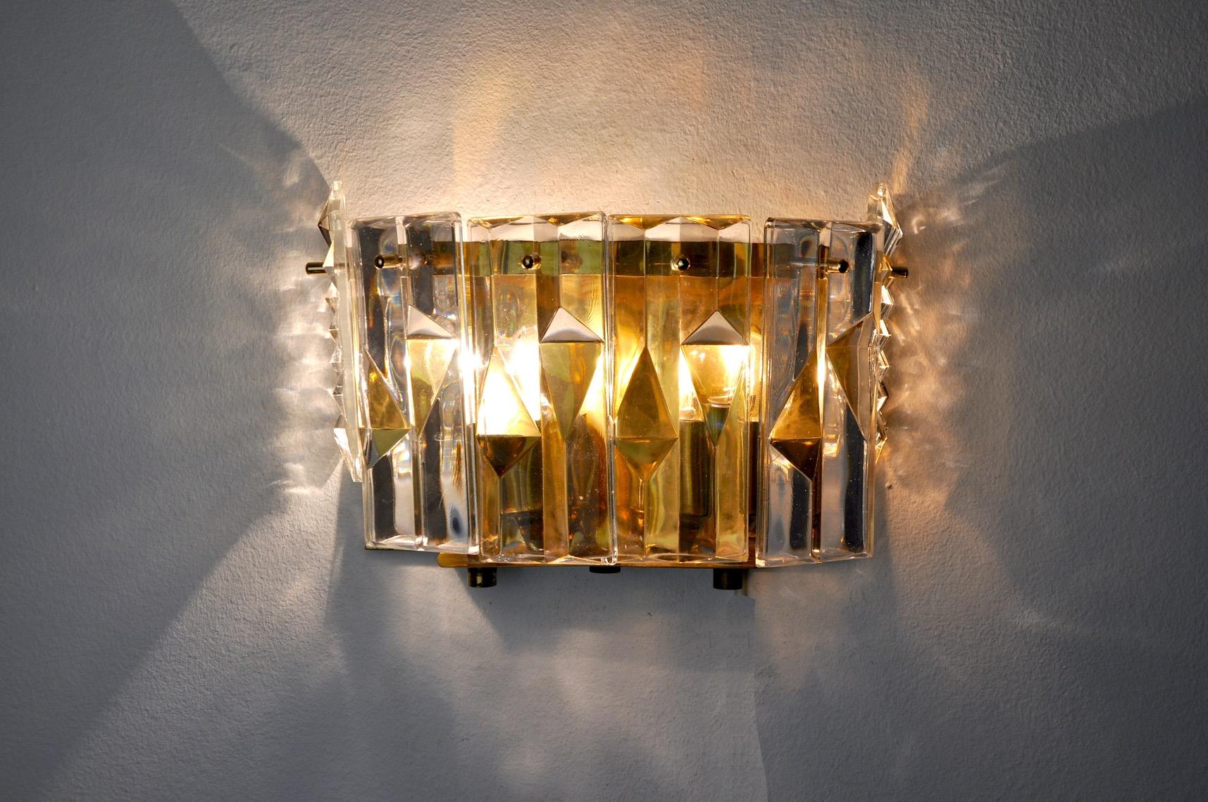 Late 20th Century Kinkeldey Wall Lamp, 6 Crystals, Germany, 1970 For Sale