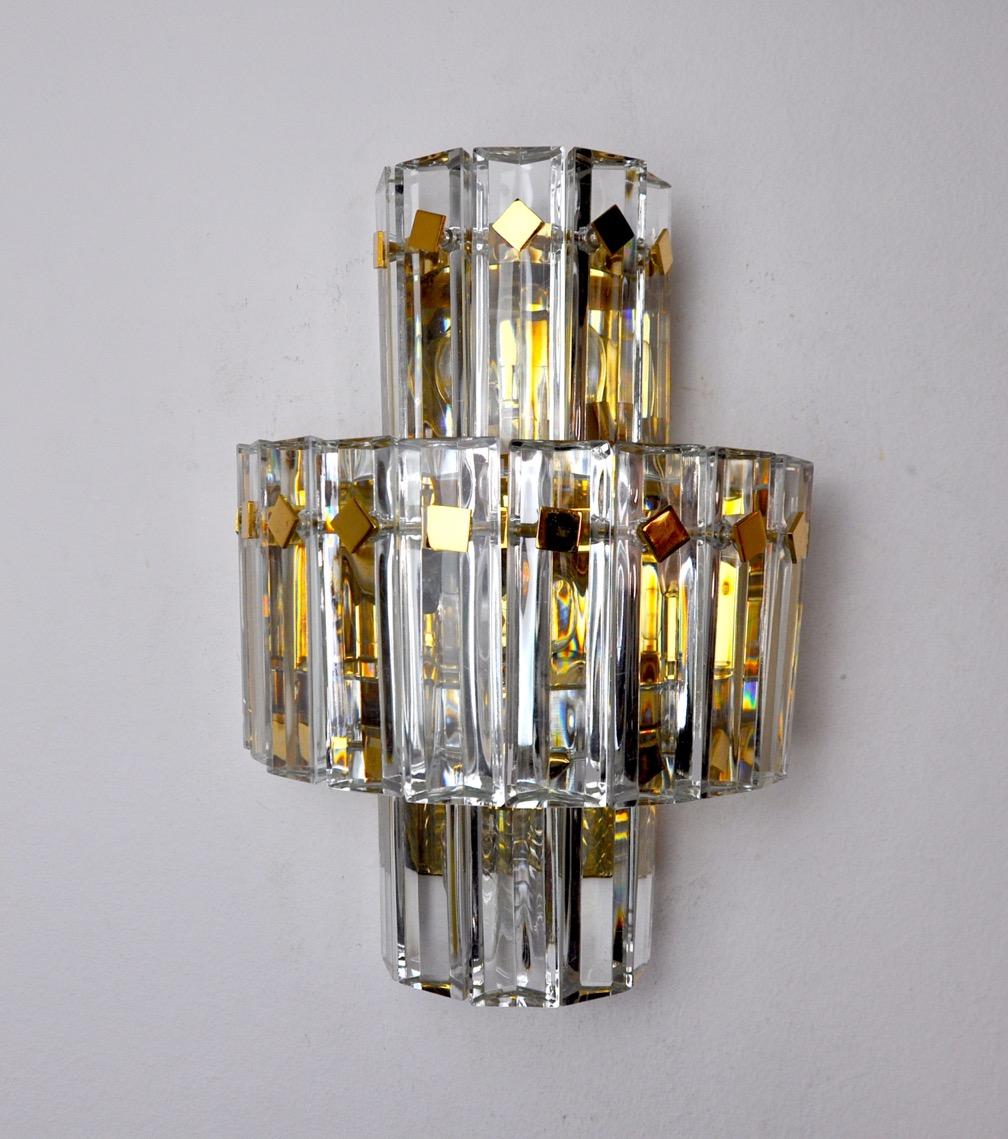 Hollywood Regency Kinkeldey Wall Lamp, Cut Crystals, 3 Levels, Germany, 1970 For Sale