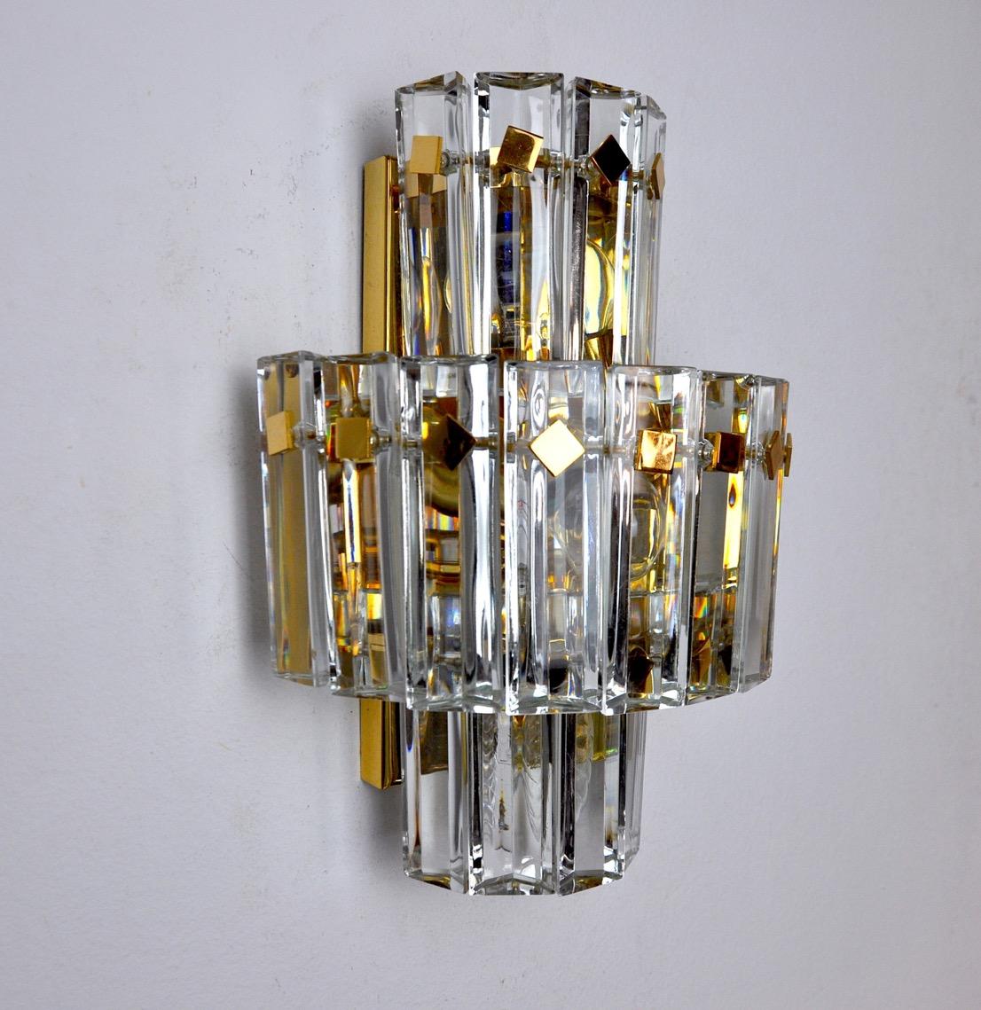 Late 20th Century Kinkeldey Wall Lamp, Cut Crystals, 3 Levels, Germany, 1970 For Sale