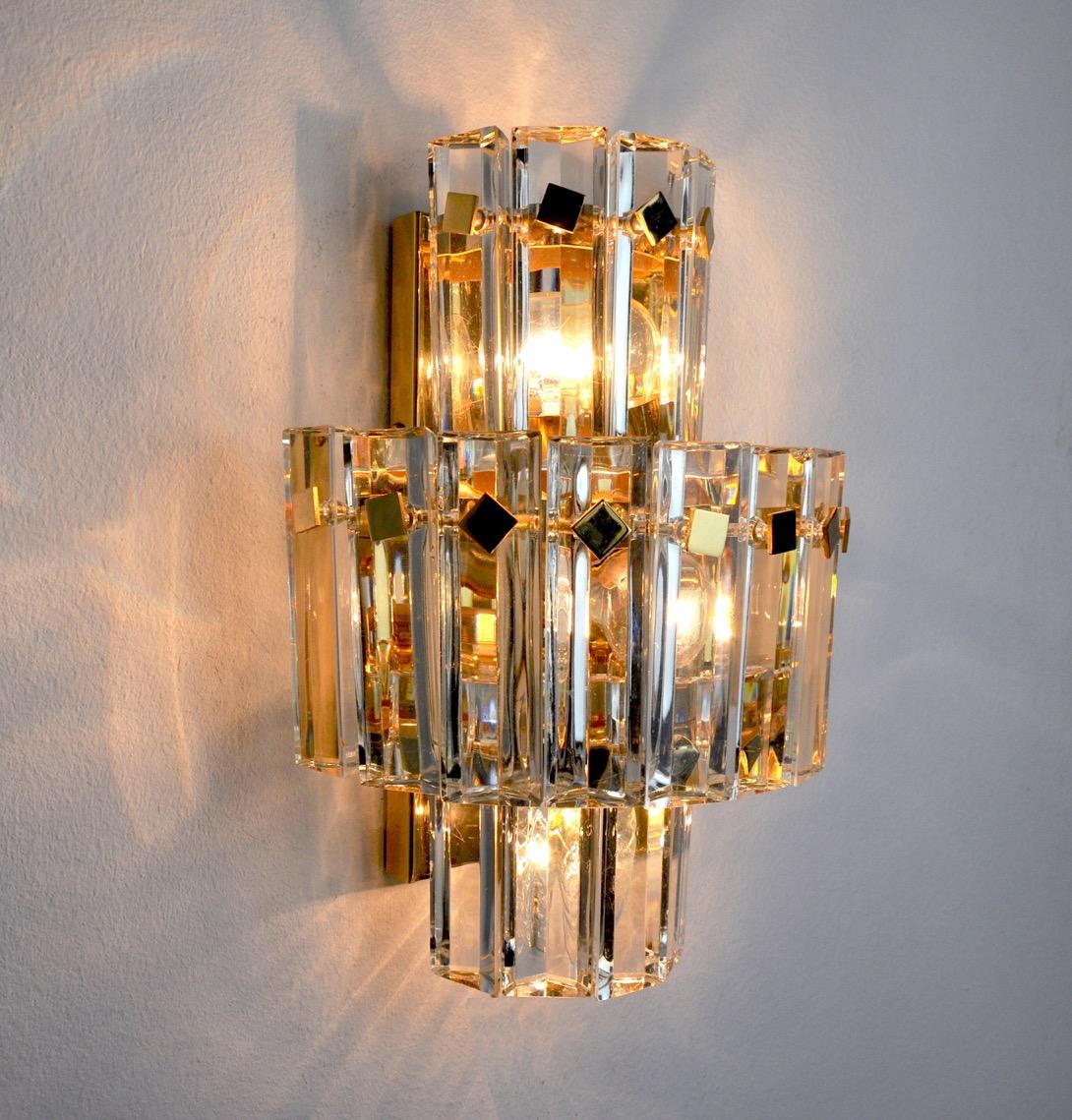 Kinkeldey Wall Lamp, Cut Crystals, 3 Levels, Germany, 1970 For Sale 1