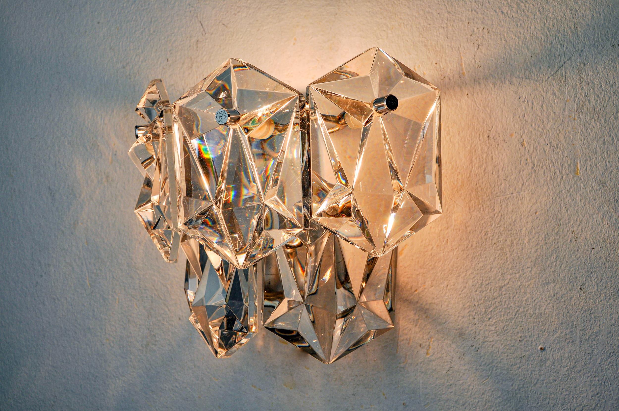 Late 20th Century Kinkeldey wall light, cut crystals, 2 levels, Germany, 1970 For Sale