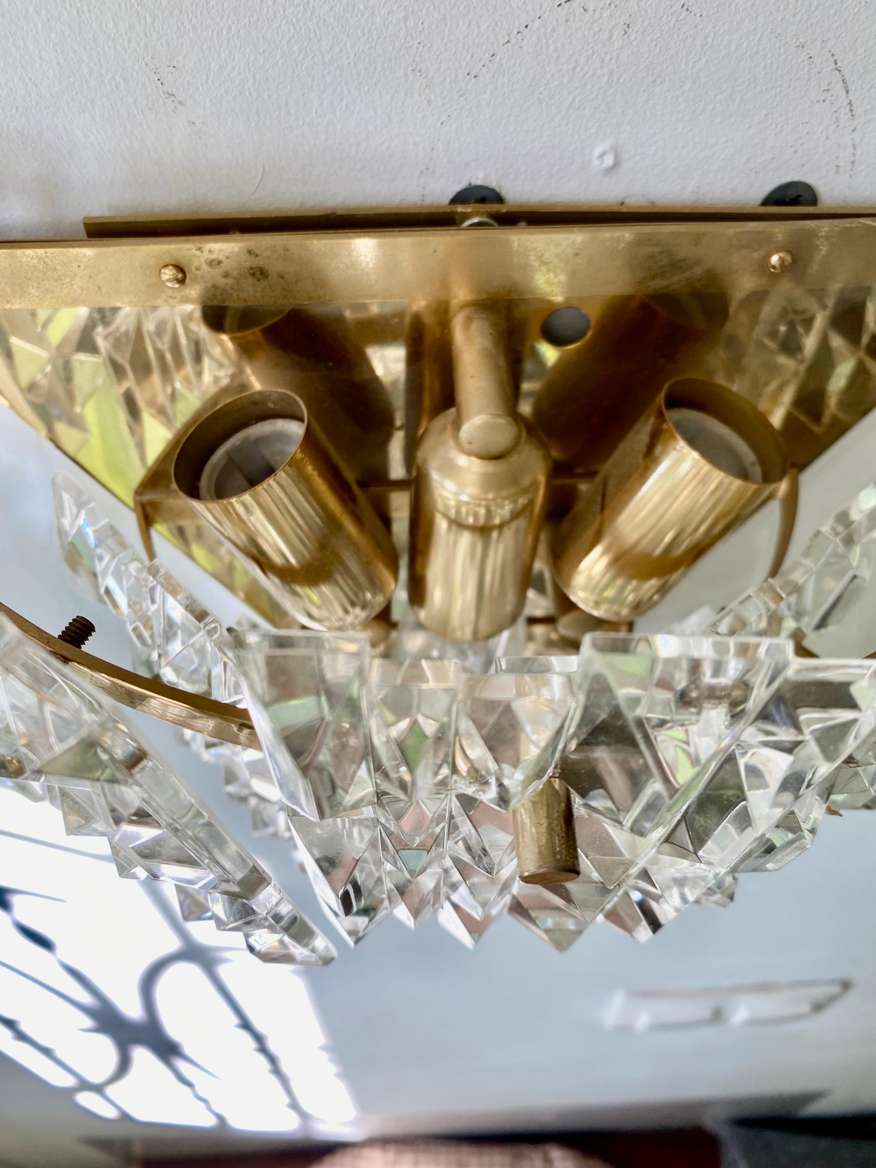 Mid-Century Modern Kinkeldey Wall Lighting Glass Cut with Brass Structure, Austria, 1970 For Sale