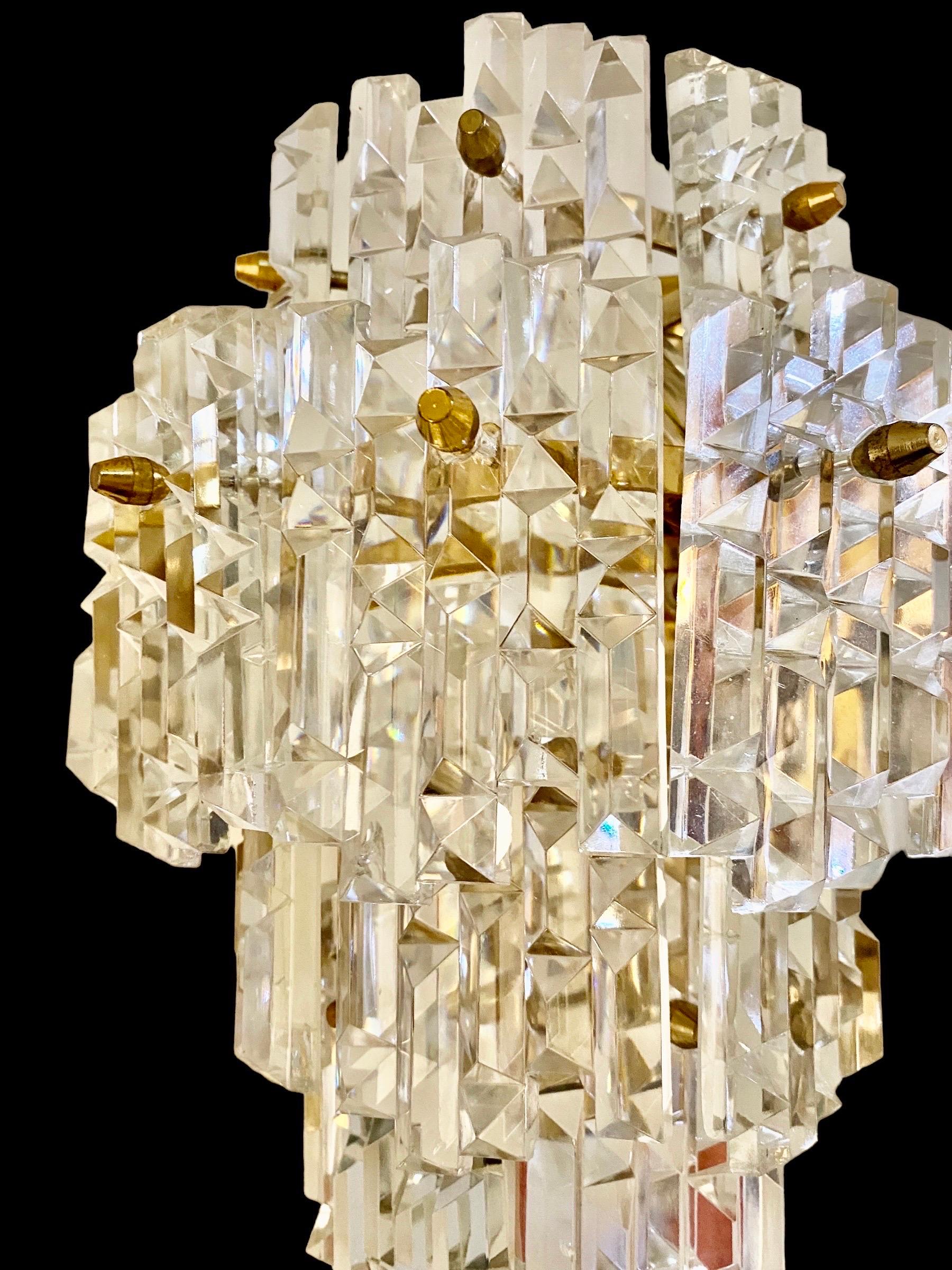 Austrian Kinkeldey Wall Lighting Glass Cut with Brass Structure, Austria, 1970