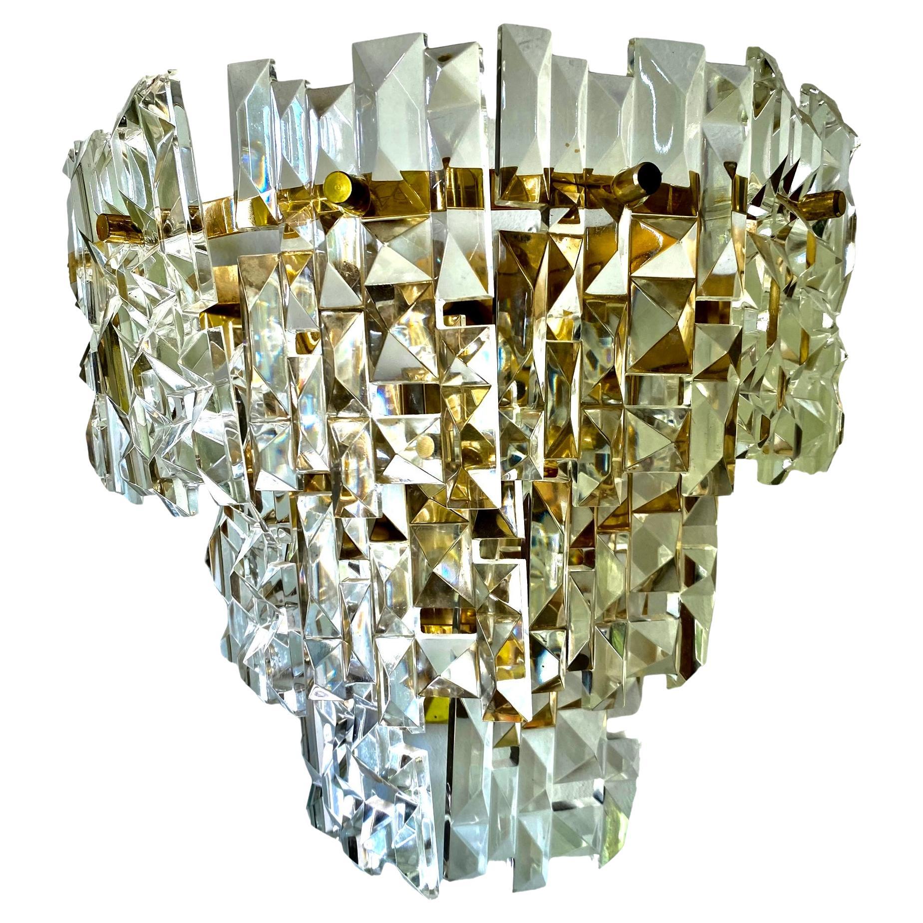 Kinkeldey Wall Lighting Glass Cut with Brass Structure, Austria, 1970