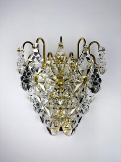Kinkeldey XL 5-Tier Cut Crystal Wall Sconce, Gilt Brass, Germany, 1970s