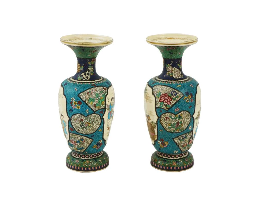 Meiji Vasi firmati Kinkozan Japanese Cloisonne Enamel Totai Scholars Satsuma in vendita