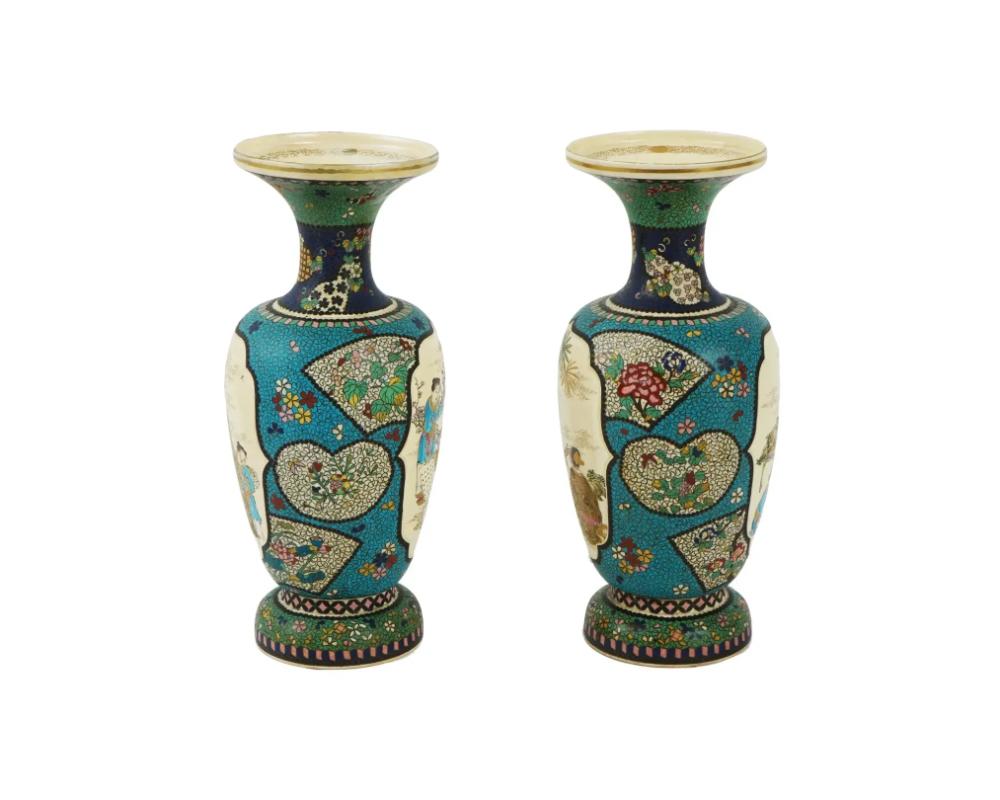 Meiji Kinkozan Japanese Cloisonne Enamel Totai Scholars Satsuma Signed Vases For Sale