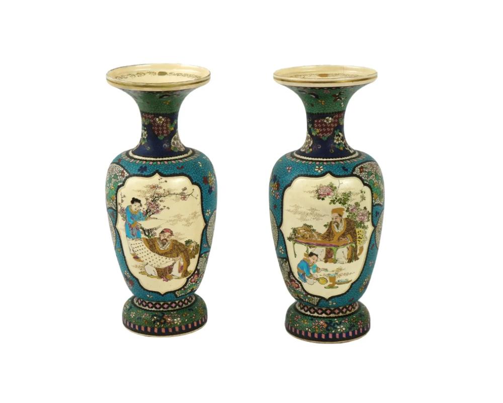 Giapponese Vasi firmati Kinkozan Japanese Cloisonne Enamel Totai Scholars Satsuma in vendita