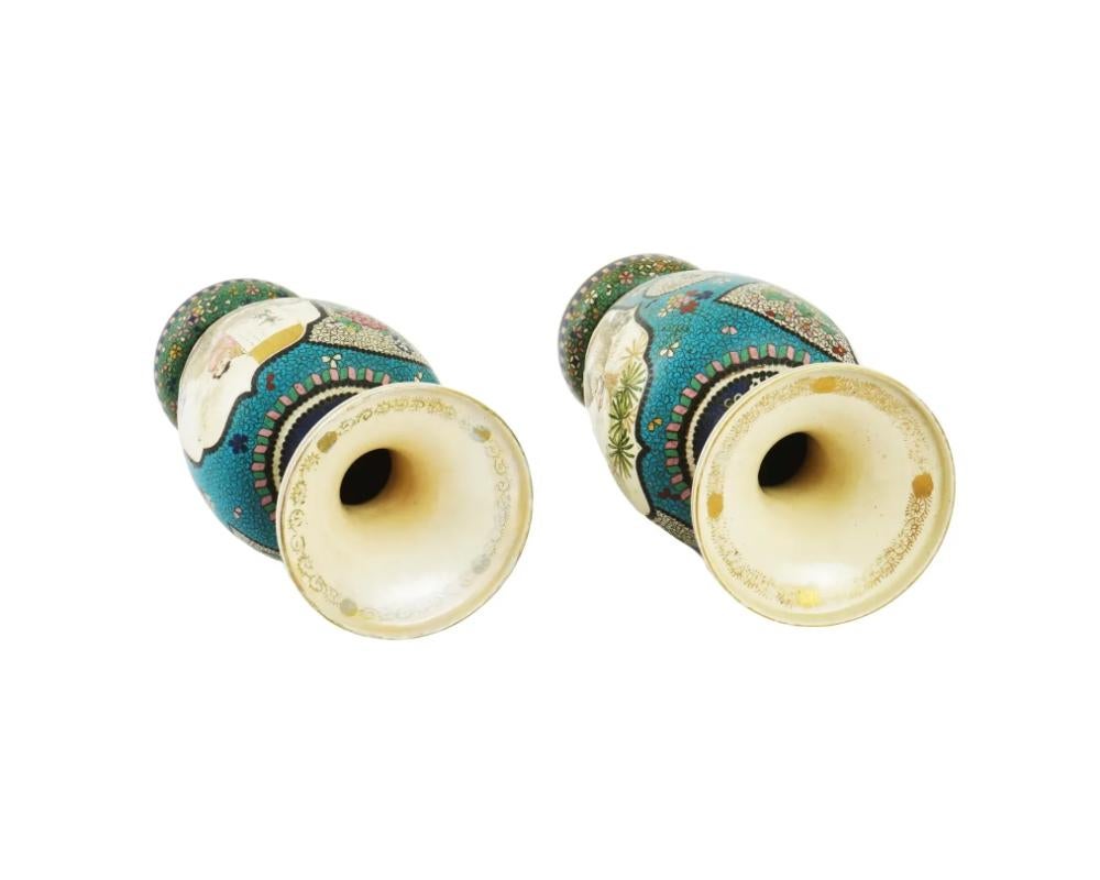 Vasi firmati Kinkozan Japanese Cloisonne Enamel Totai Scholars Satsuma In condizioni buone in vendita a Queens, NY