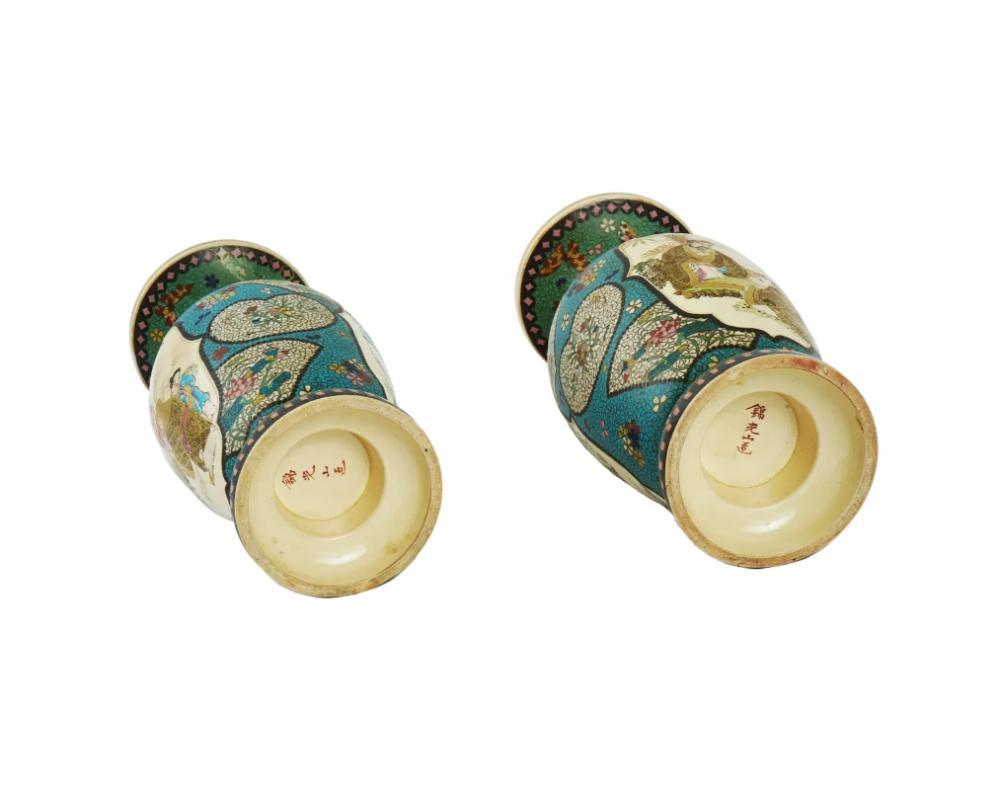 XIX secolo Vasi firmati Kinkozan Japanese Cloisonne Enamel Totai Scholars Satsuma in vendita
