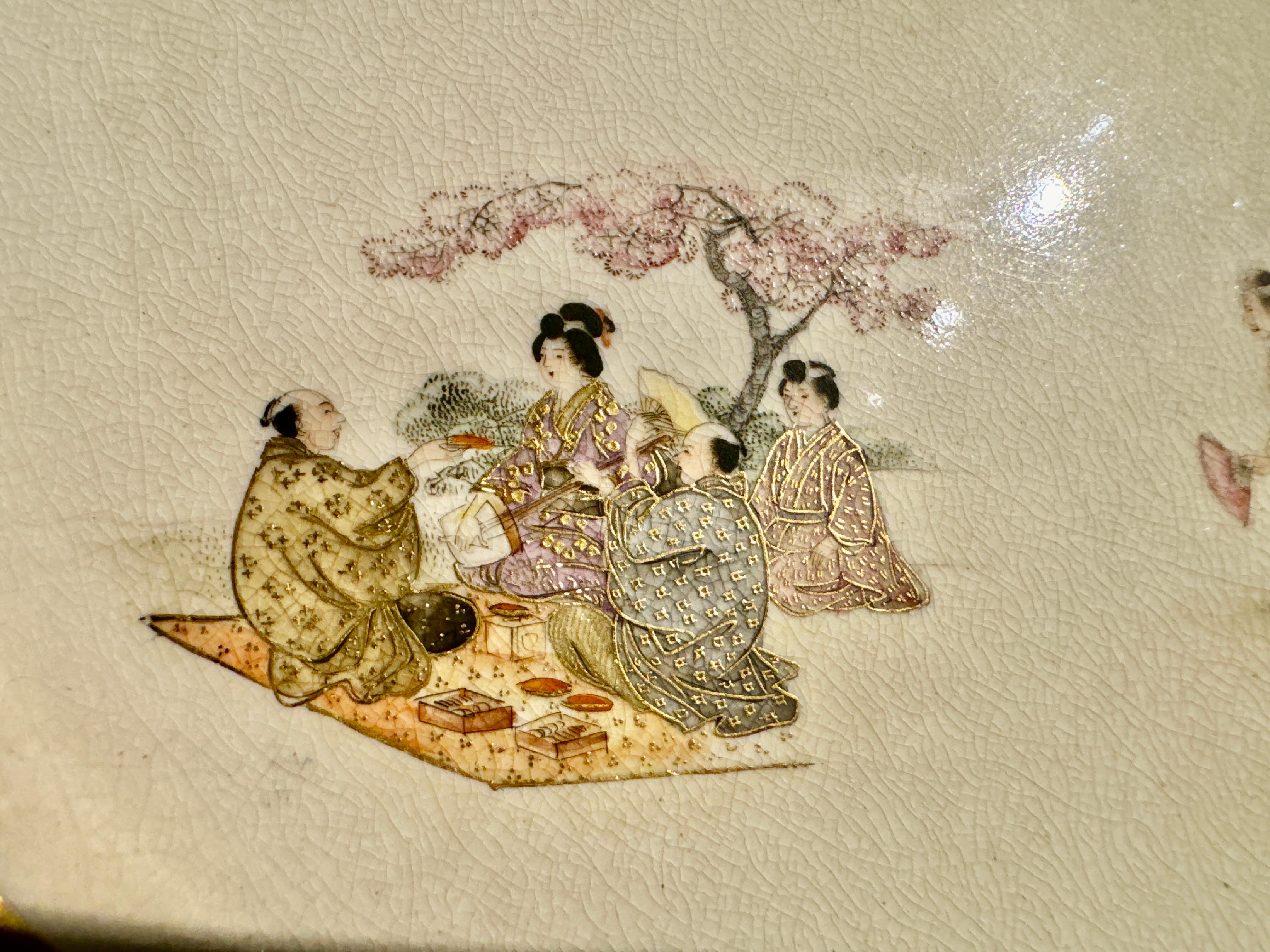 Japanese Kinkozan Satsuma Plate with Miniature Figures, Meiji Period, circa 1900, Japan