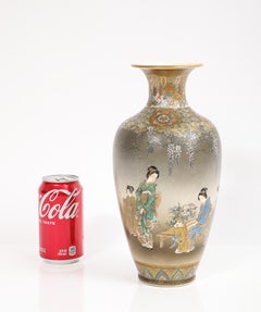 Kinkozan Satsuma Porcelain vase, Painted Ladies Beneath Wisteria, signed, Meiji