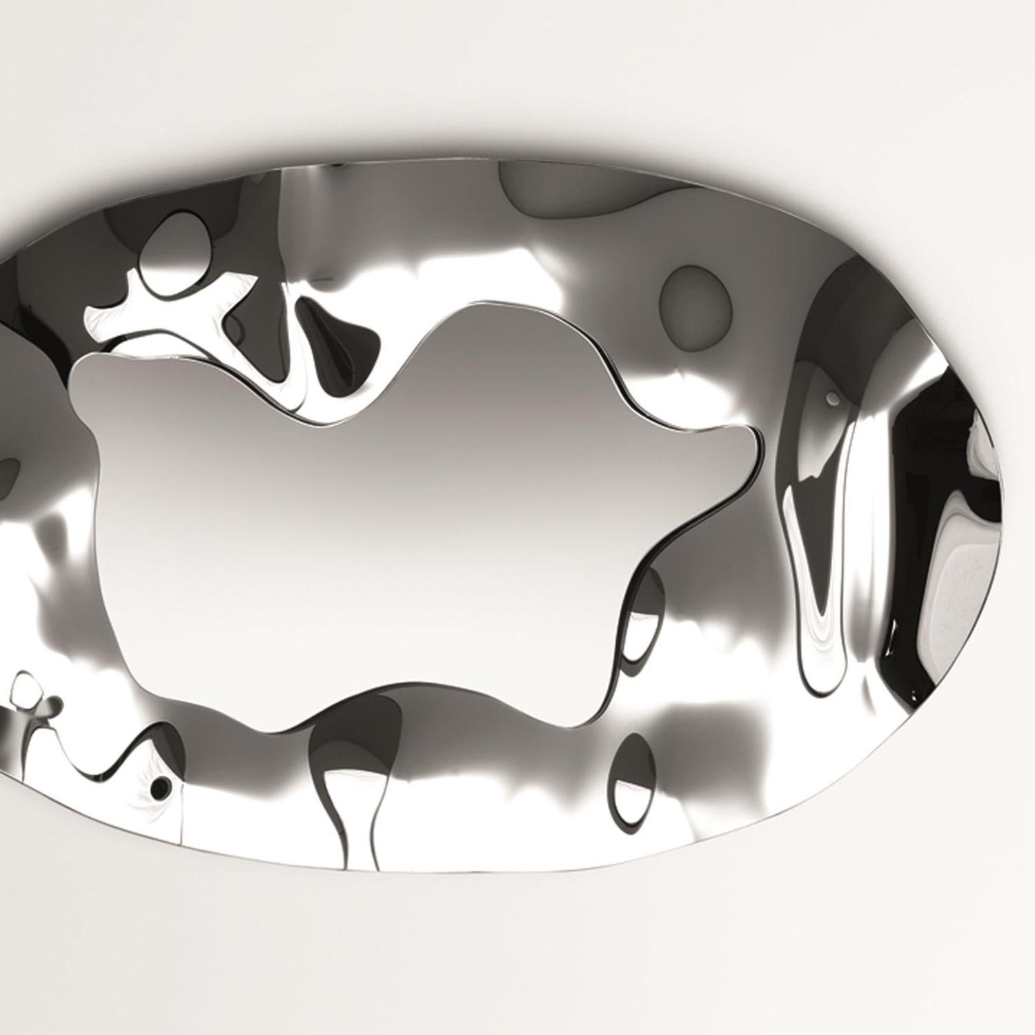Italian Kinky Oval Mirror in Fused Mirror Glass