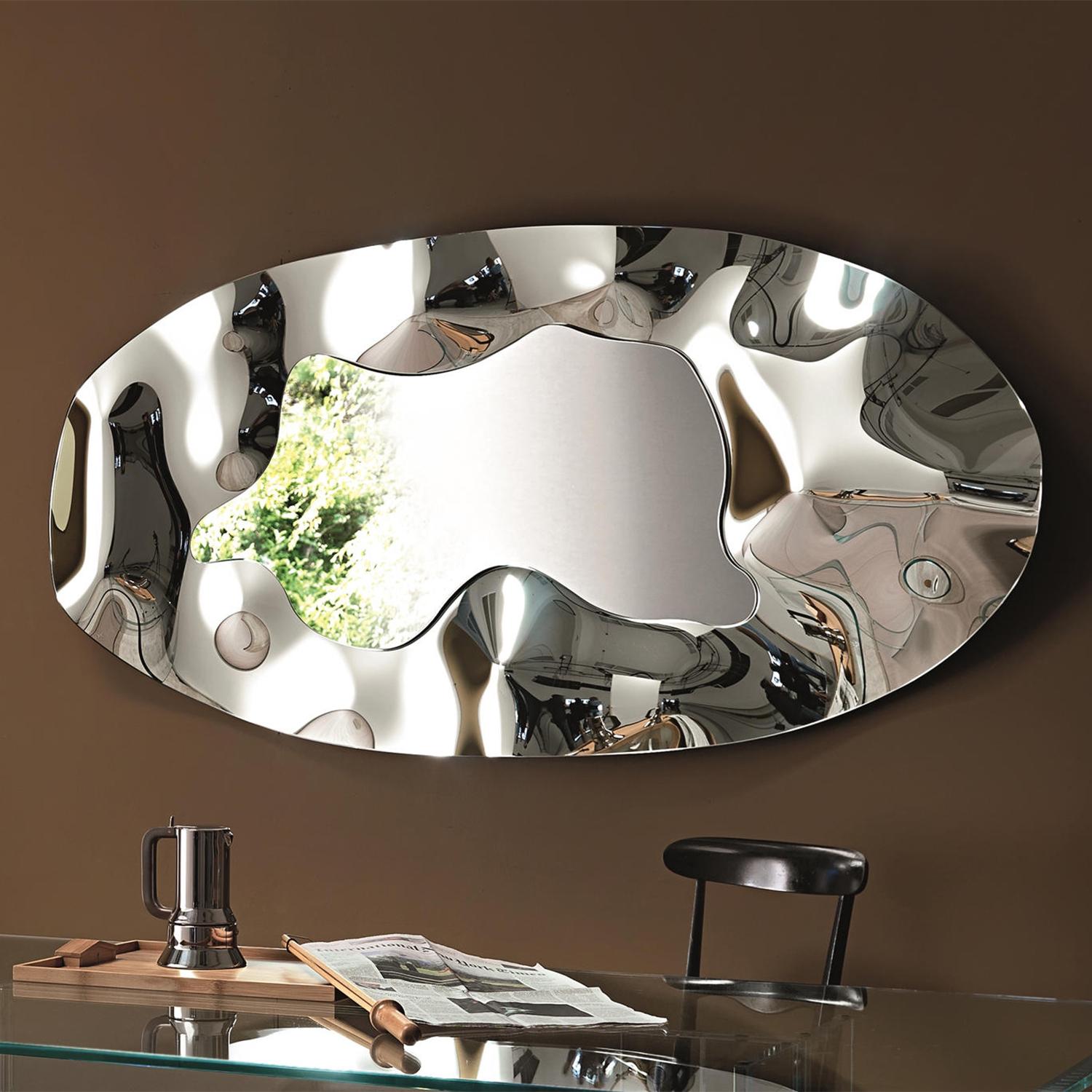Contemporary Kinky Oval Mirror in Fused Mirror Glass