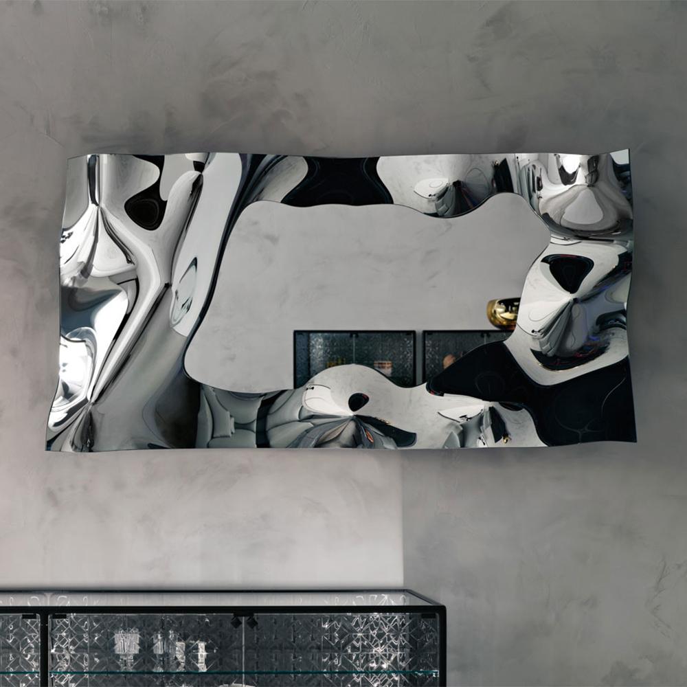 Kinky Rectangular Mirror in Fused Mirror Glass In New Condition For Sale In Paris, FR