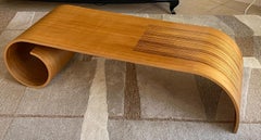 Kino Guerin Sculpted Bent Wood Ribbon Coffee Table in Laminated Walnut, Signed