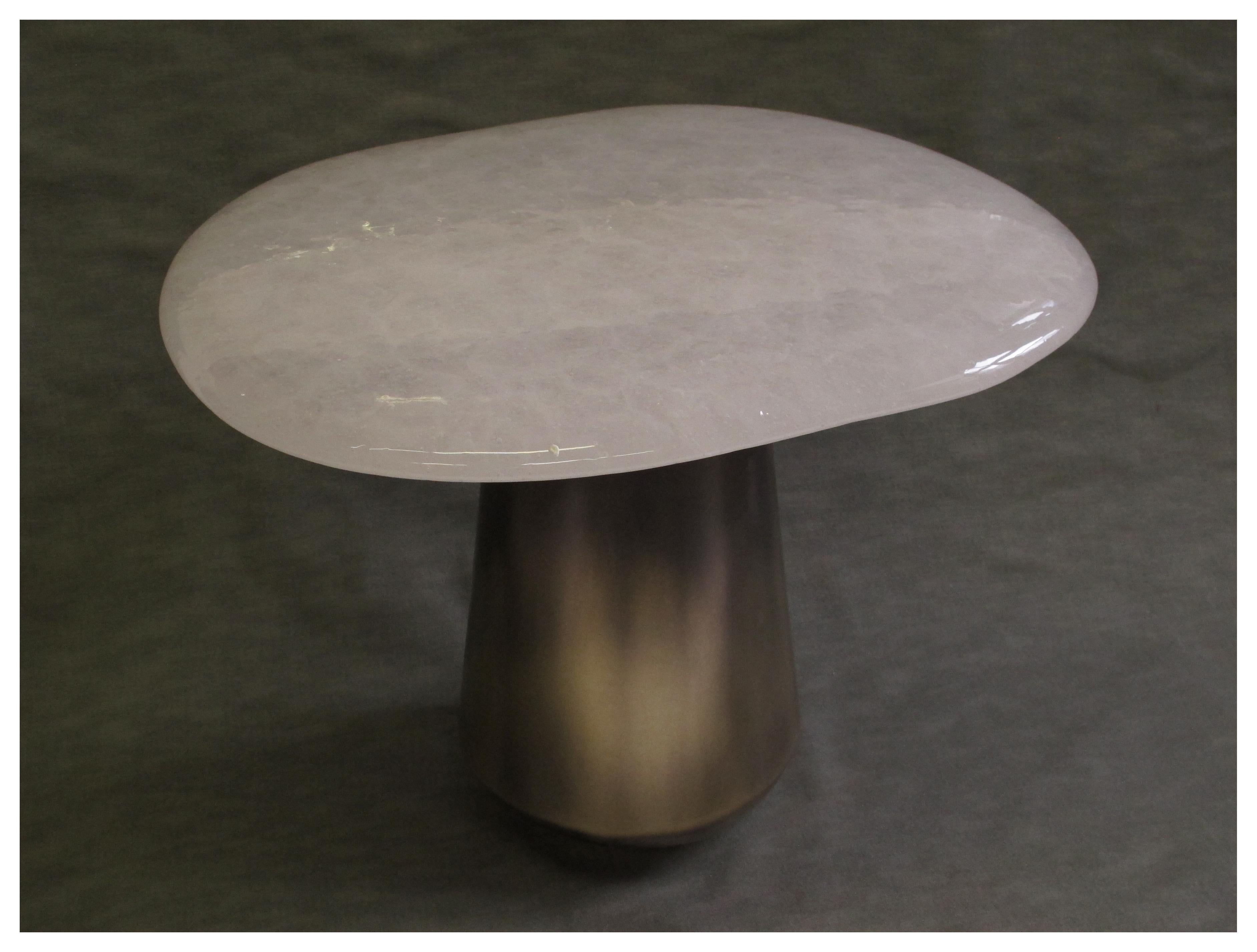 Modern Kinoko Brass and Glass Side Table, Signed by Stefan Leo For Sale