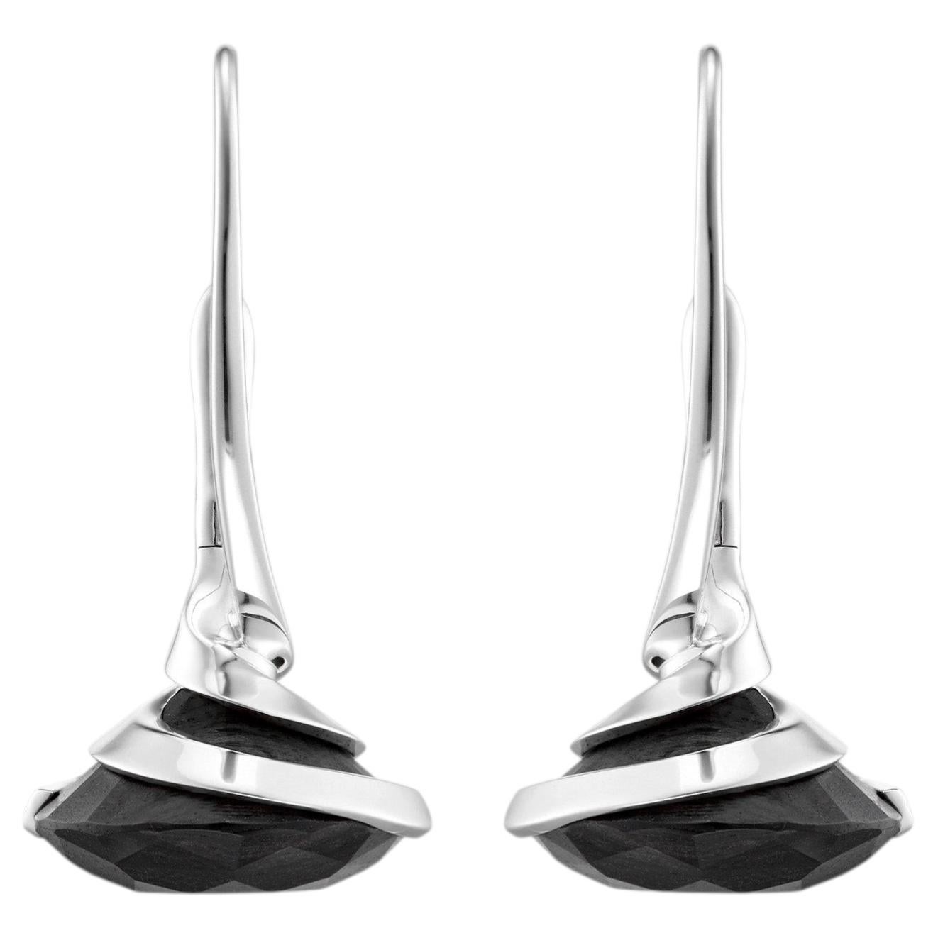 KINRADEN MIST Earring in Sterling Silver with 7ct. Mpingo Blackwood (Pair) For Sale