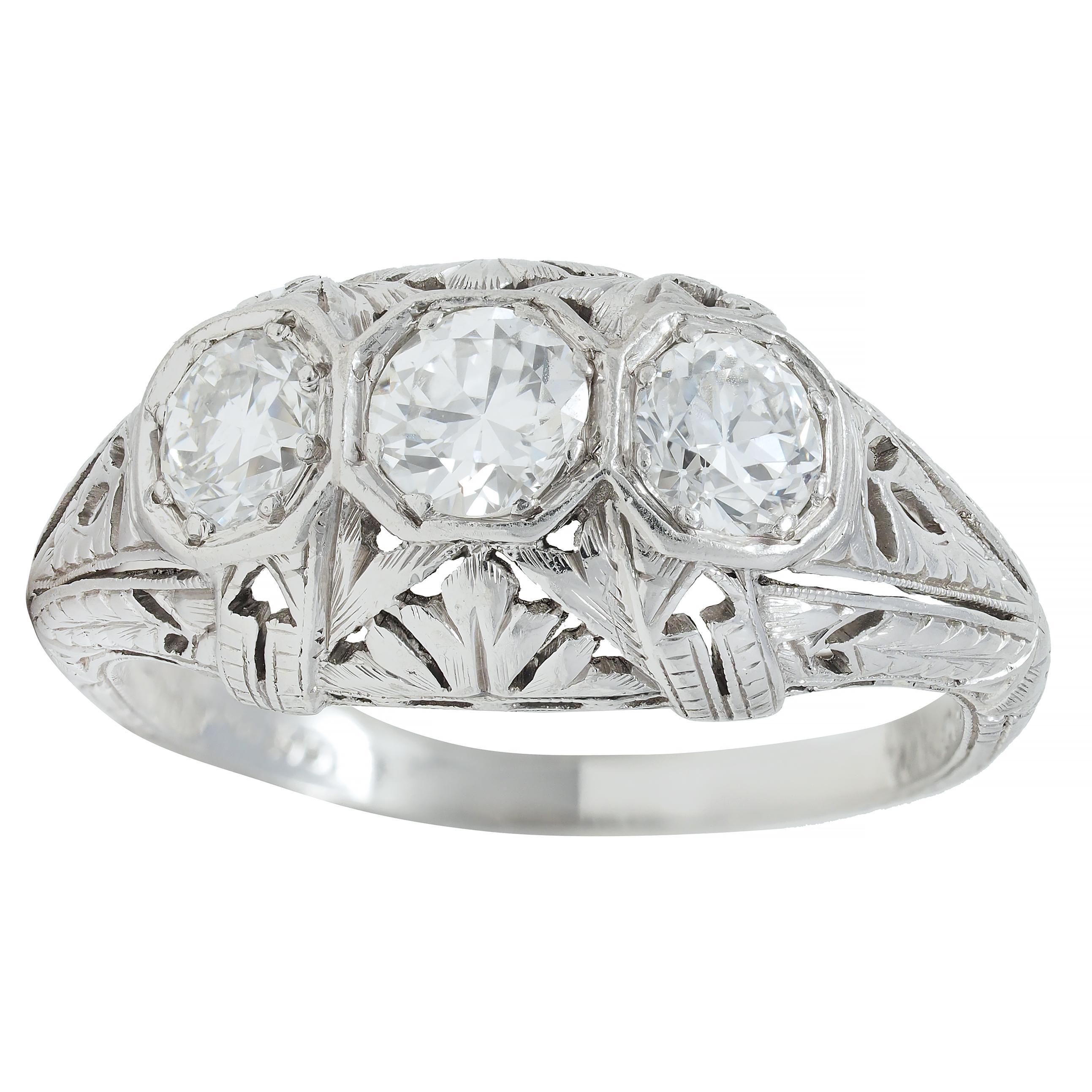 Kinscherf Art Deco 0.80 CTW Old European Cut Diamond Platinum Engagement Ring For Sale 6