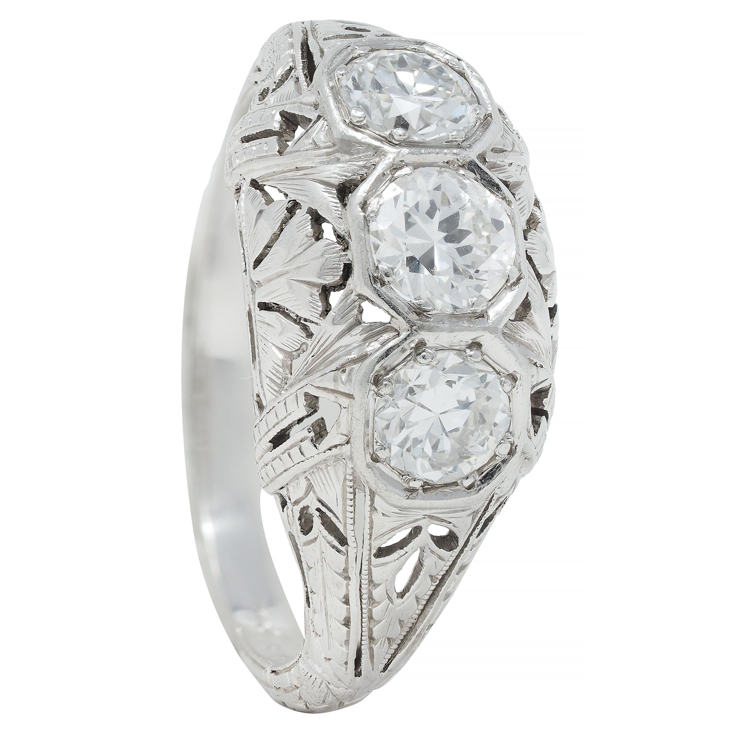 Kinscherf Art Deco 0.80 CTW Old European Cut Diamond Platinum Engagement Ring For Sale 7