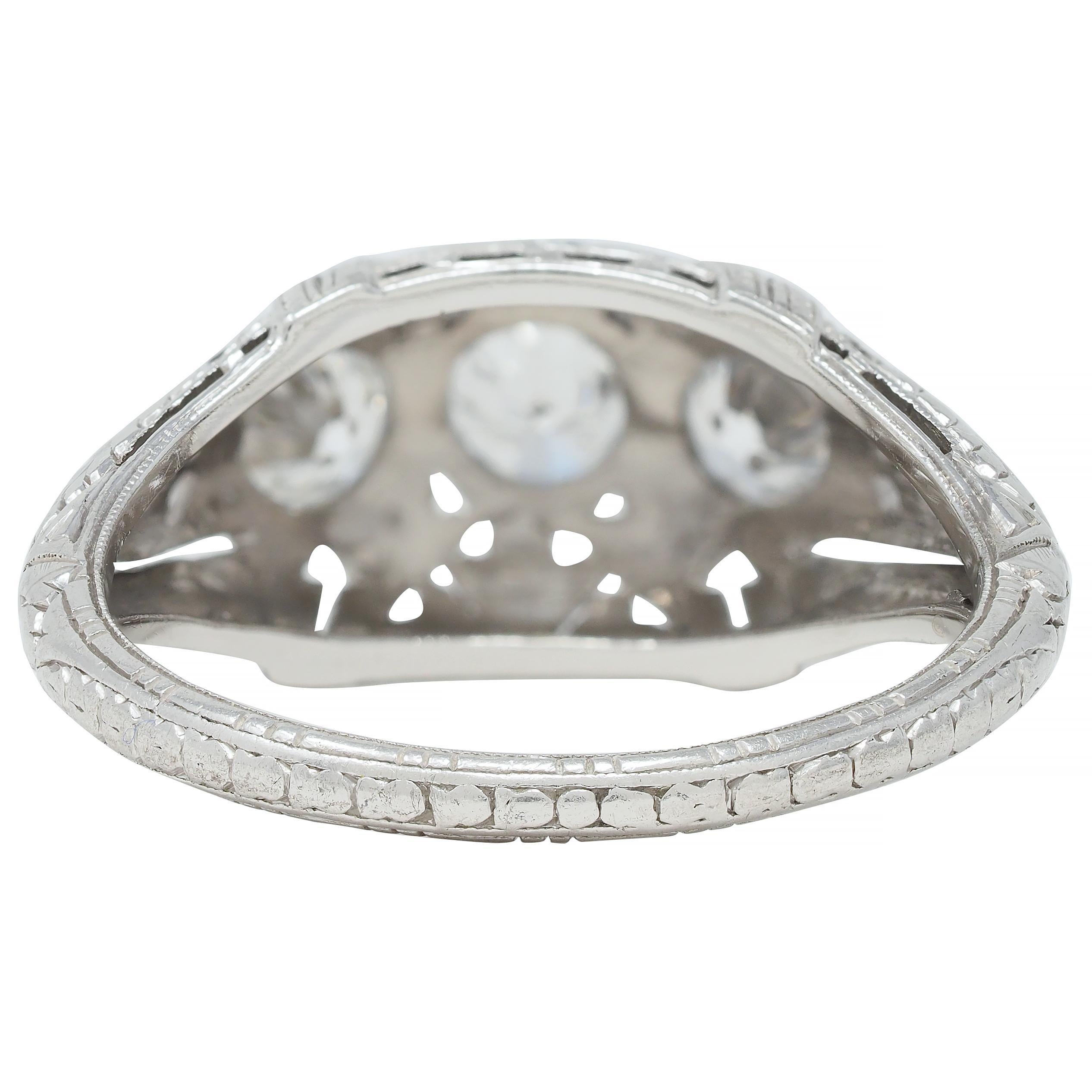 Kinscherf Art Deco 0.80 CTW Old European Cut Diamond Platinum Engagement Ring For Sale 1