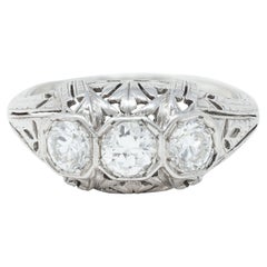 Kinscherf, bague de fiançailles Art déco en platine avec diamant taille européenne ancienne de 0,80 carat