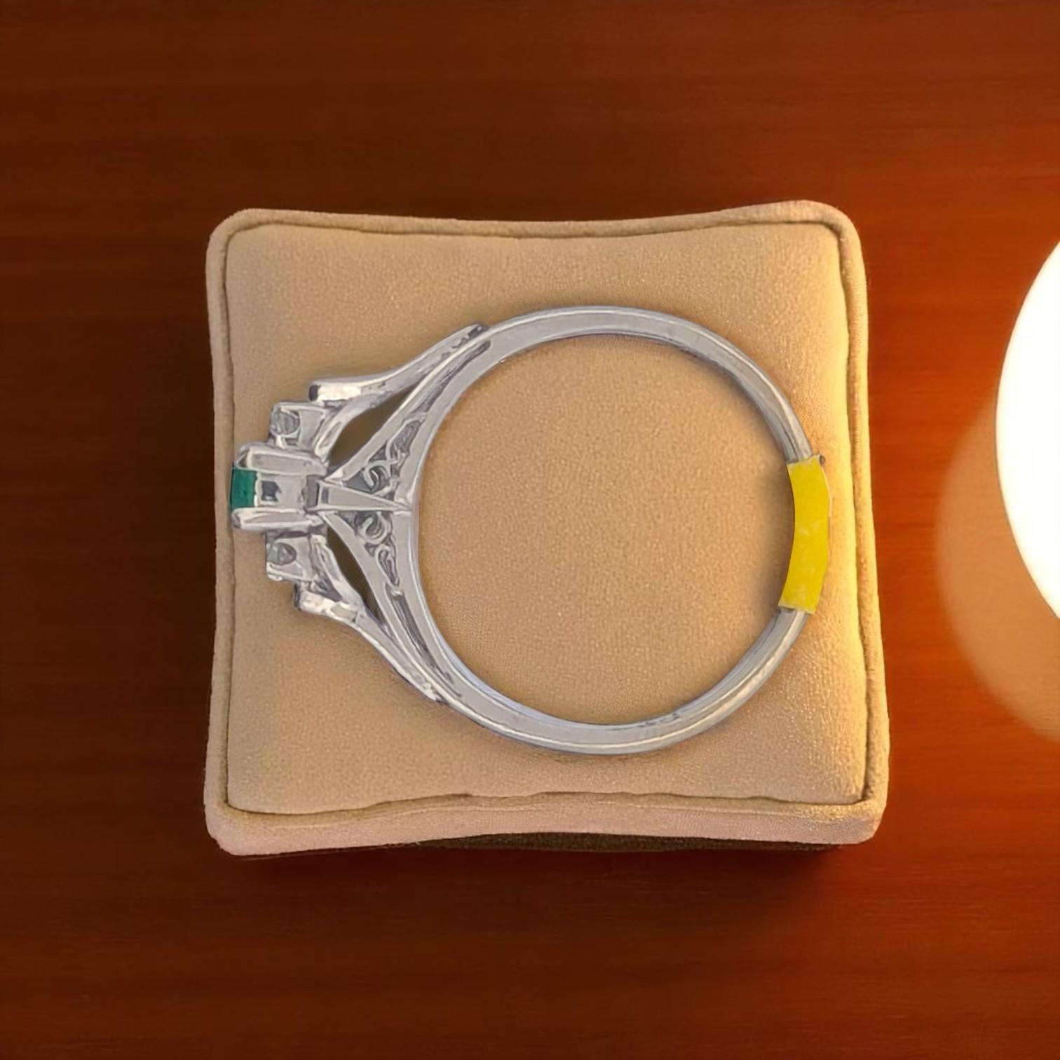 Kinsley  14k White Gold Ring with .35 ct Emerald-Cut Natural Emerald In New Condition For Sale In Greeneville, TN