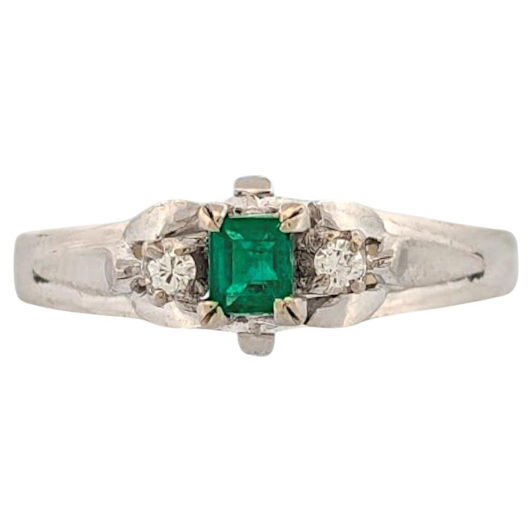 Kinsley  14k White Gold Ring with .35 ct Emerald-Cut Natural Emerald For Sale